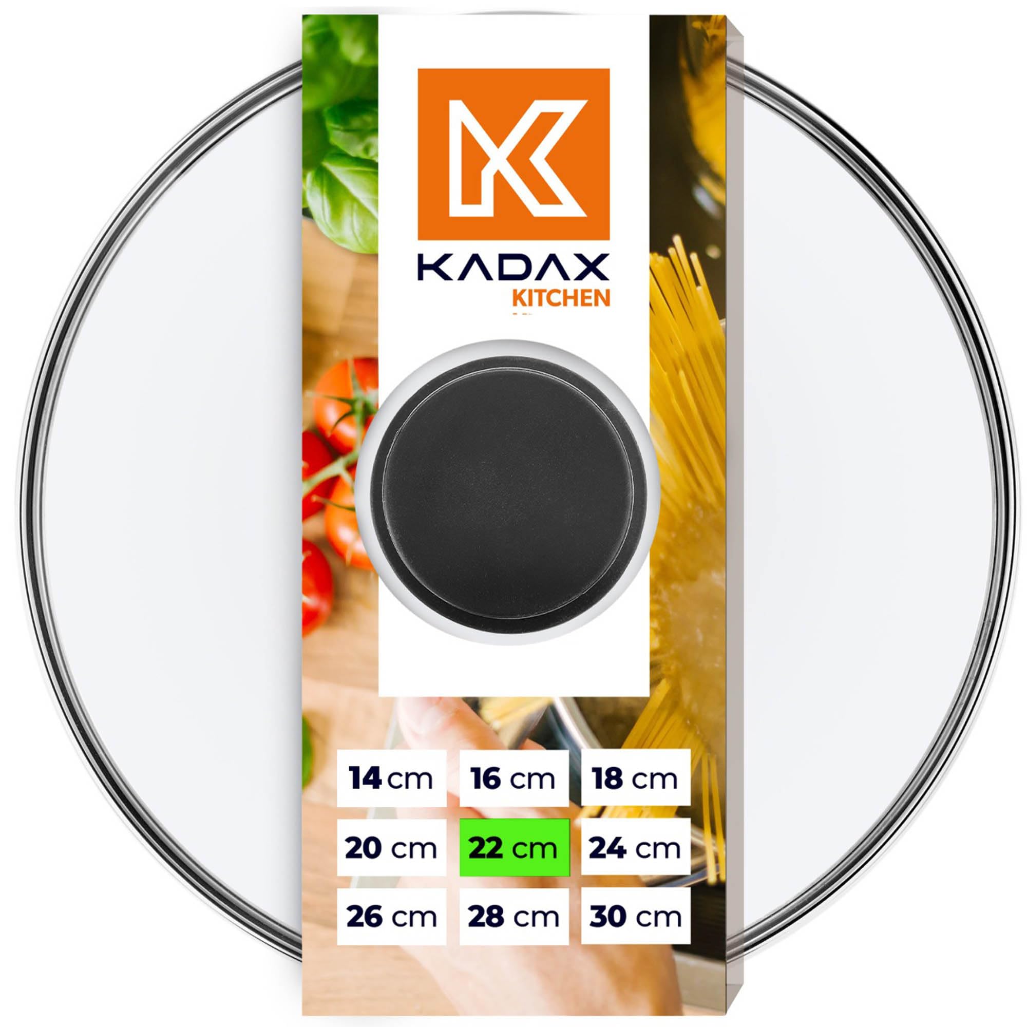 KADAX Glasdeckel mit Griff aus Silikon, hitzebeständiger Deckel für Topf ⌀14-30cm, Deckel mit Dampfloch, Universaldeckel in verschiedenen Größen, leichter Topfdeckel, rund (22cm, schwarz)