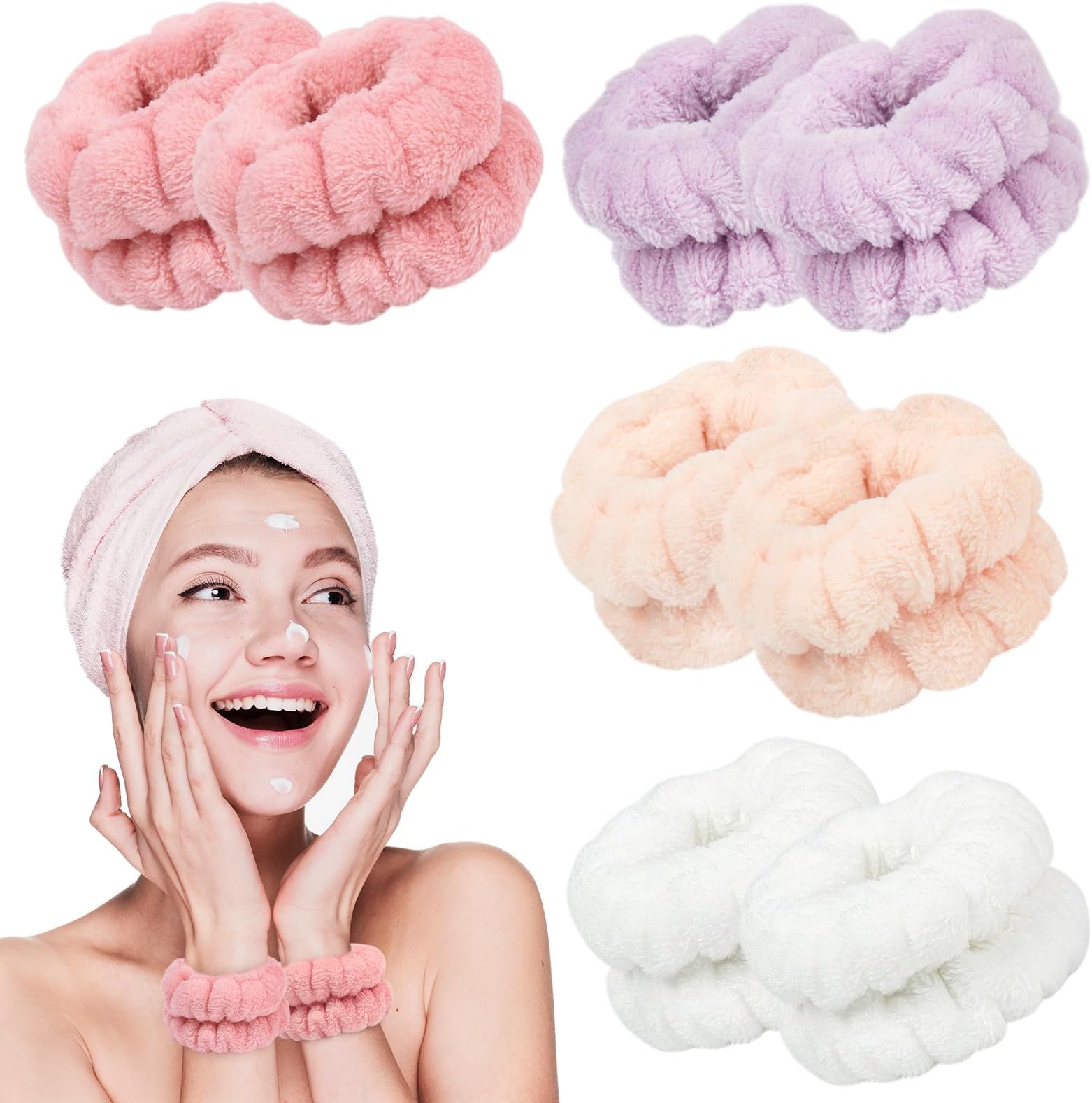 Wrist Bands for Face Washing, 8Pcs Skincare Face Wash Wristbands Microfibre Absorbent Wrist Towels Wash Bands for Makeup, Spa Cleansing Cuffs to Keep Liquid from Spilling Down Arms