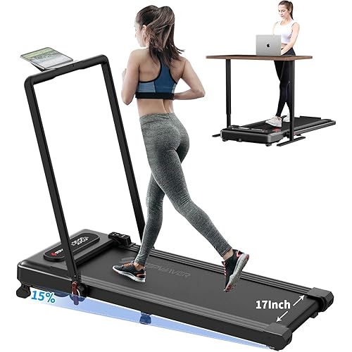 Large Walking Pad with Handle Bar, 17" Widened Running Belt, 15% Incline Treadmill, 4MPH/7.6MPH, 3.0 HP Treadmill with 380lbs Capacity, Remote and App Control