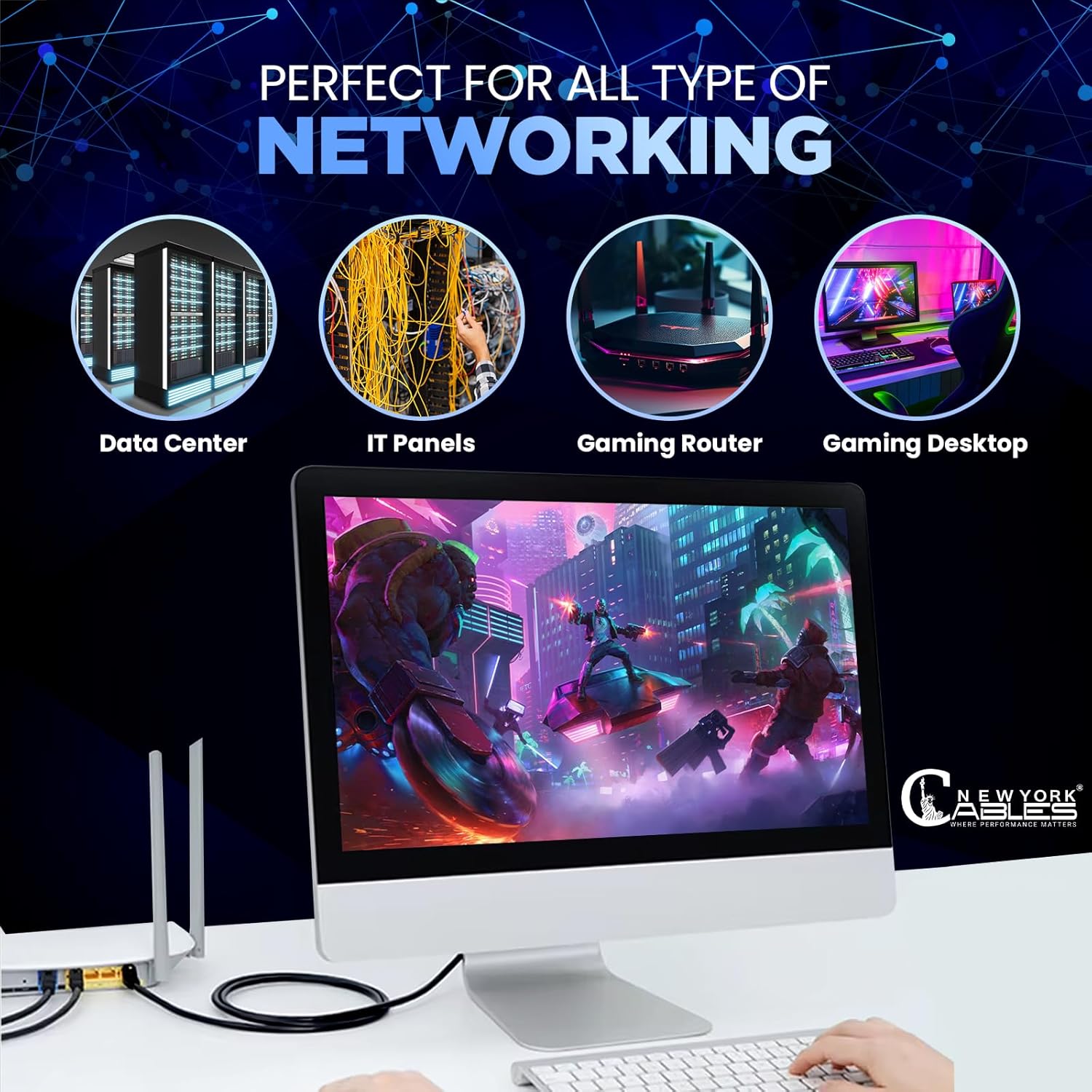 NewYork Cables Cat6 Ethernet Patch Cable 10ft (10 Pack), Snagless Cat6 Patch Cables for Data Centers, 10Gbps, 550Mhz Ethernet Cord, Bare Copper Network Patch Cables for Home and Enterprise -Black