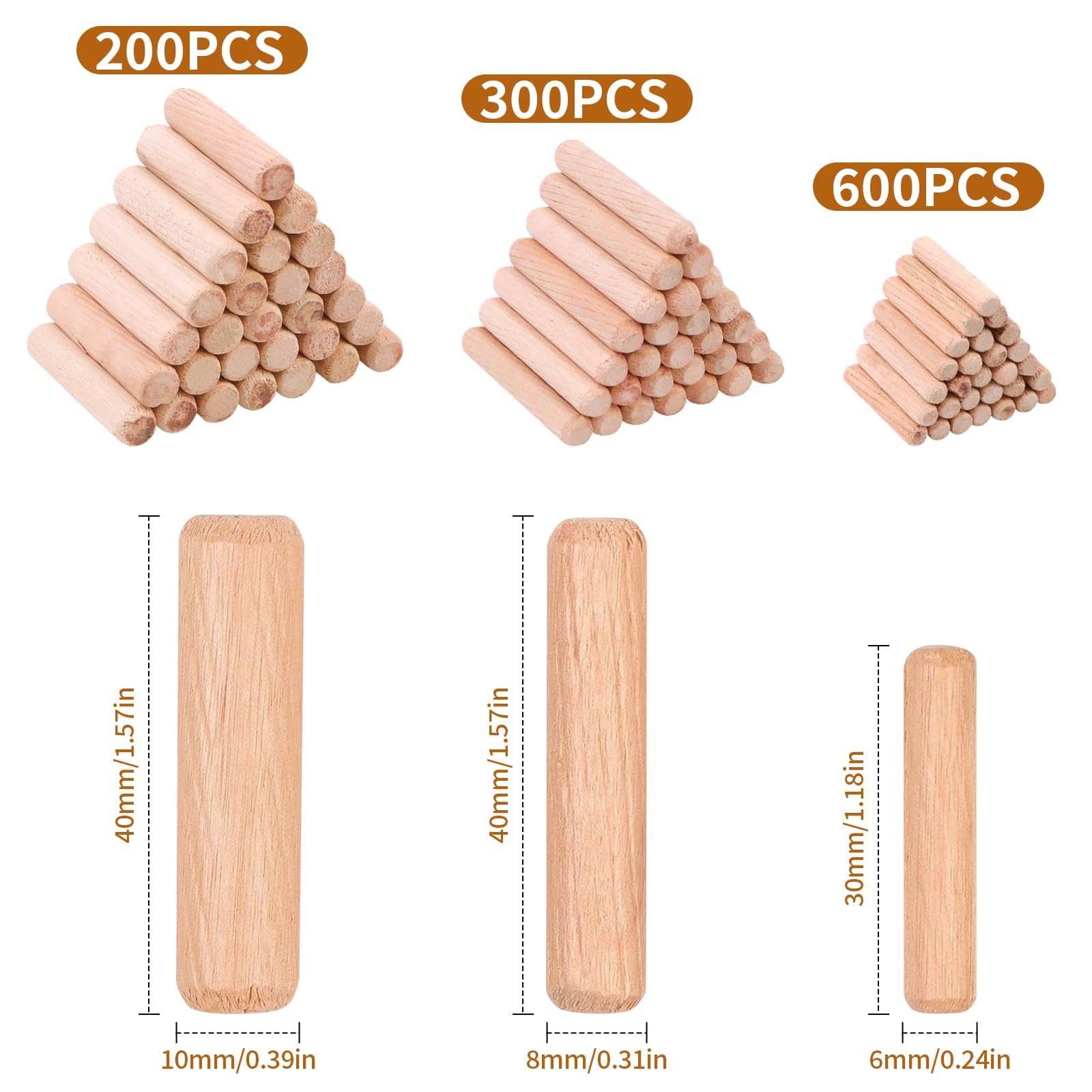 Holzdübel 6mm 300 Stück Dübel Holz Holzübelstifte Rillendübel Runde Für