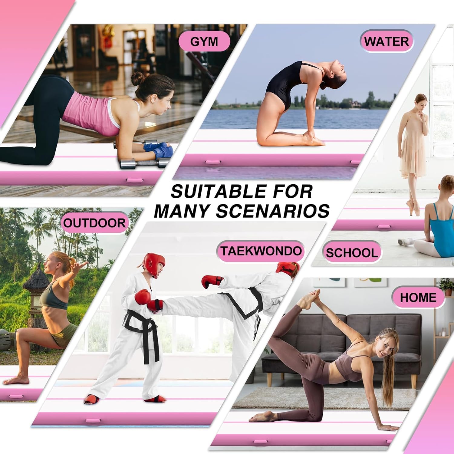 Air Mat Track, tappetino da ginnastica 3/4/5/6 m, gonfiabile, con pompa, tappetino per allenamento, fitness, yoga, per casa e esterni