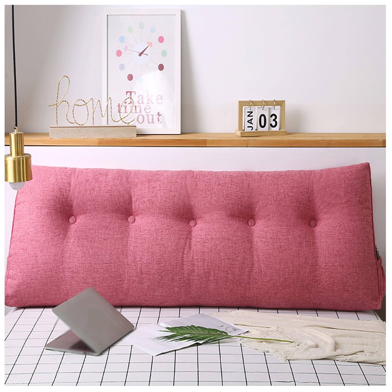 SBZIOJHDR backrest cushion, Triangular, Twin XL Pillow Headboard Bed Sitting Up Wedge Removable Cover Side Pocket Design