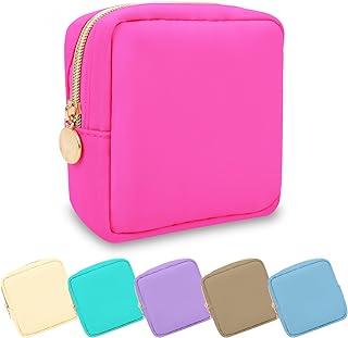 Waterproof Mini Makeup Bag Pouch for Purse,Small Cosmetic Travel Bag Pouch Nylon Toiletry Organizers Bag for Women Girls,Cute Mini Zipper Pouch Preppy Coin Purse for School Work(Mini-Hot Pink)