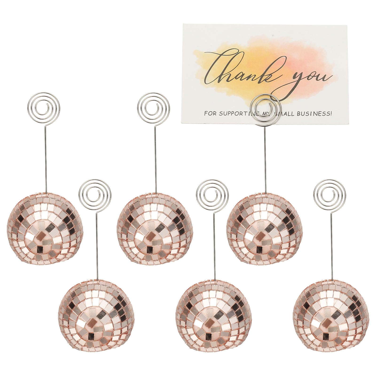 PATIKIL 2 Inch Disco Ball Place Card Holder, 6Pcs Disco Table Sign Holder Table Number Holders Name Card Stands with Clip for Decor Photo Menu Display Wedding Birthday Party, Rose Gold