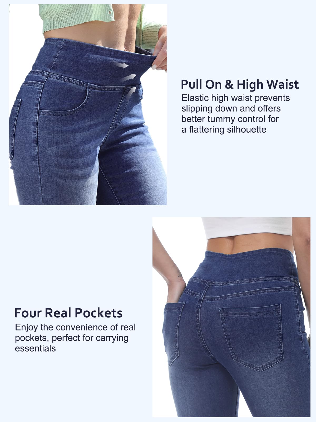 Vaqueros Elásticos Mujer, Skinny Slim Jeans De Tiro Alto Jeggings Treggings Push Up Pantalón Vaqueros Elástico Ankle