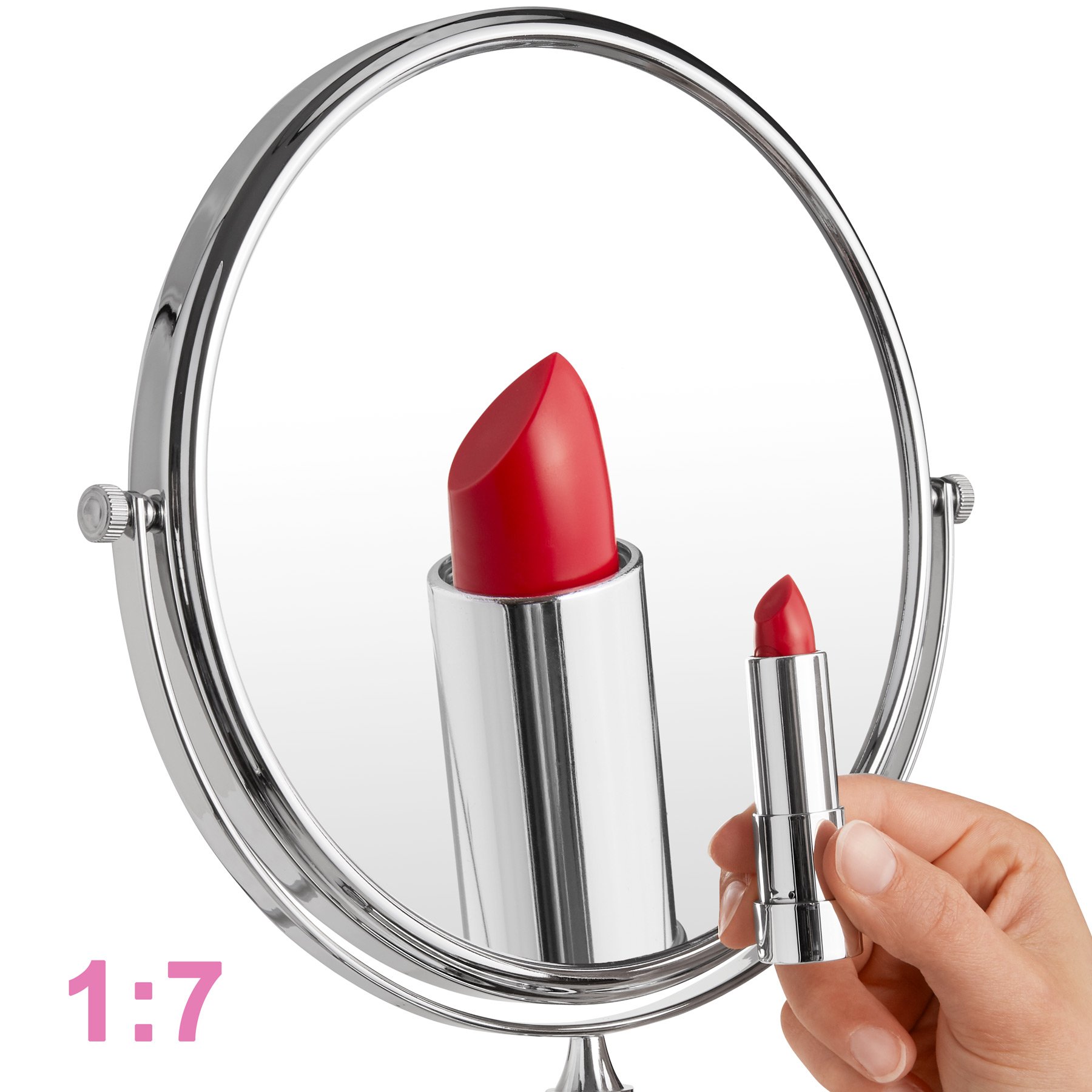 tectake® Specchio per Postazione Trucco ∅ 20 cm, Ingrandimento 7x, Specchio Ingranditore Inclinabile Estensibile a 360° in Acciaio Cromato, per Toeletta, Specchietto Trucchi Donna Bifacciale da Parete