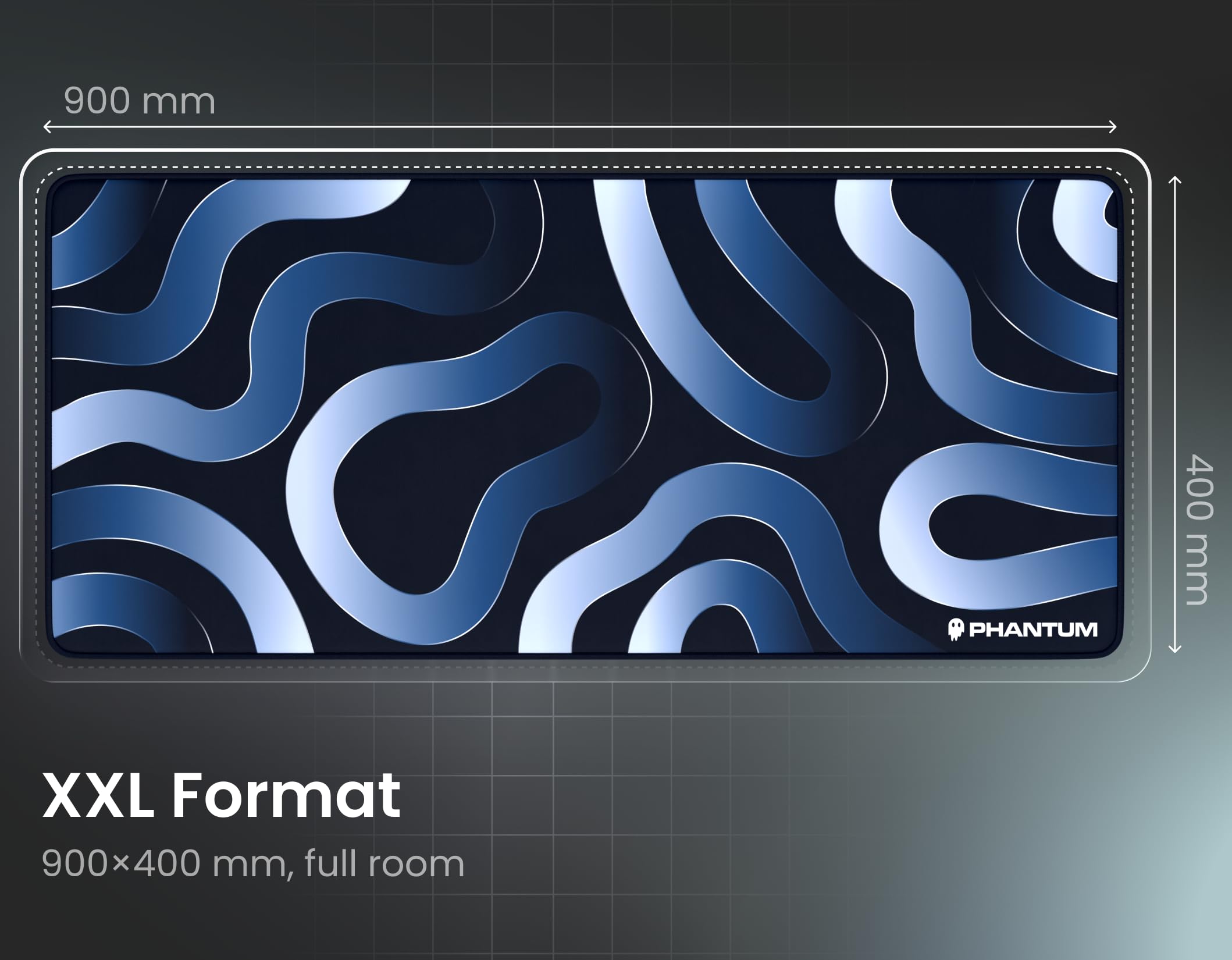 Phantum Strata – Alfombrilla de ratón para juegos XXL 900 x 400 mm, superficie de microfibra hidrofóbica de alto rendimiento, base de goma antideslizante, suave velocidad y control preciso (Abyss)