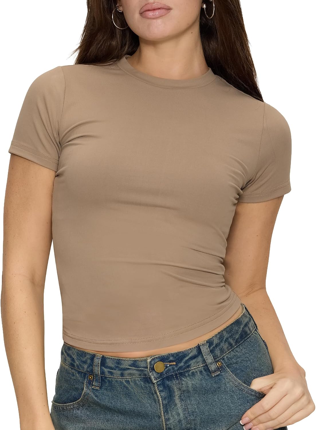 Womens Short Sleeve T Shirts - Summer Tops Slim Fit Y2k Basic Tee for Workout