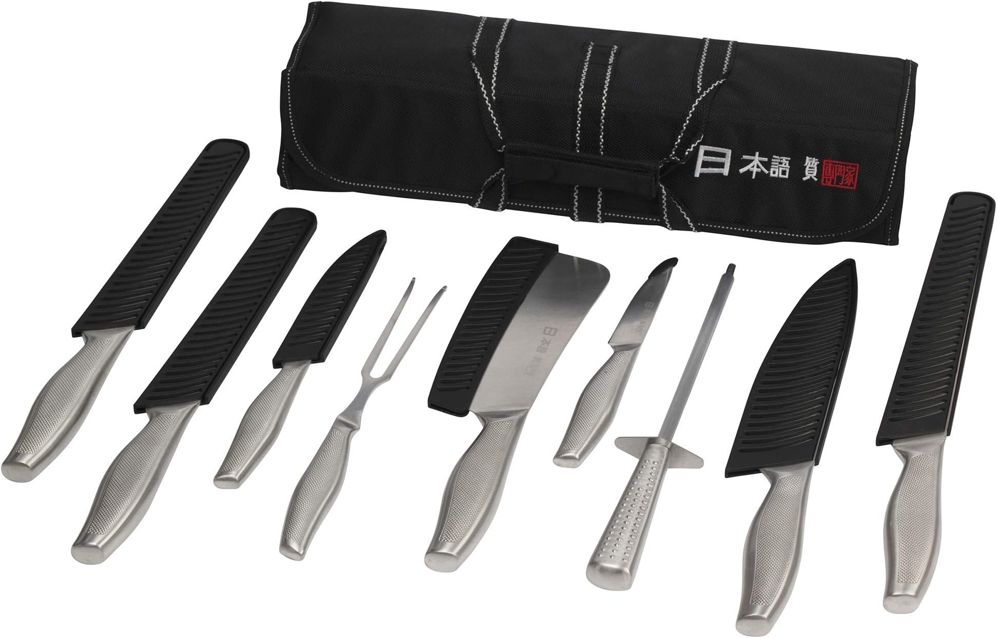 Ross Henery Professional Japanese Style Premium Stainless Steel 9 Piece Chefs Knife Set with Protective sheaths in Canvas Carry case