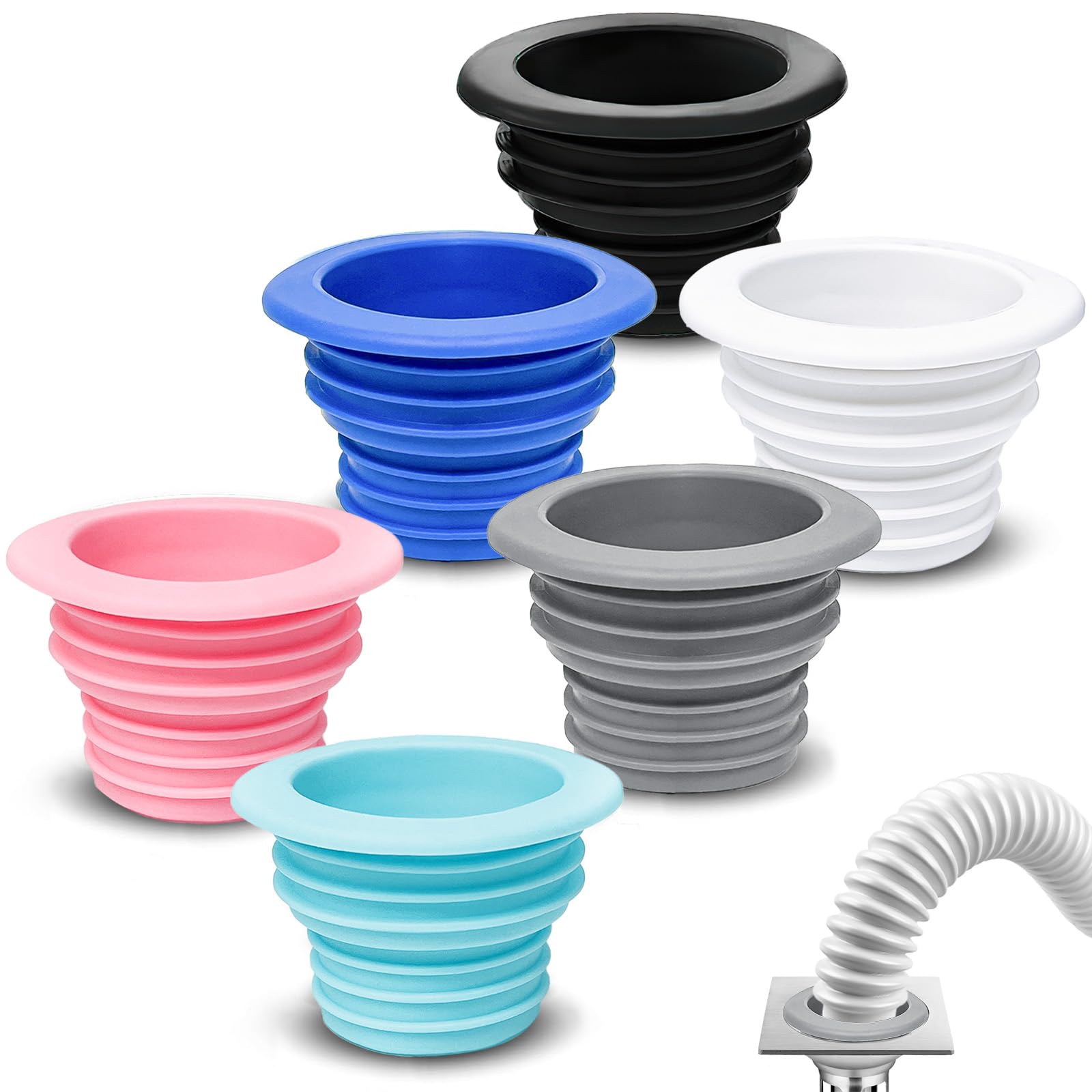 6 pcs Universal Fit Drain Pipe Hose Silicone Plug,Bathroom Kitchen Laundry Sewer Seal Ring,Washing Machine Drain Hose Seal Kit for Bathroom Kitchen Cleaning Tools (Multicolor Series)