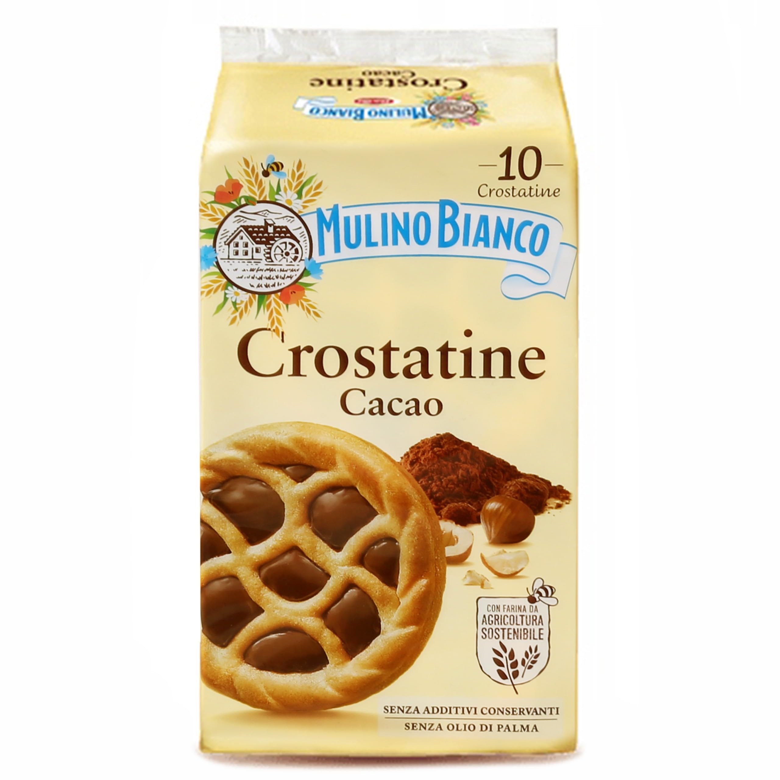 MULINO BIANCO Crostatine Cacao - Galletas italianas, mini tartaletas con crema de cacao y avellanas 400g x 12 paquetes (Cacao, x12)