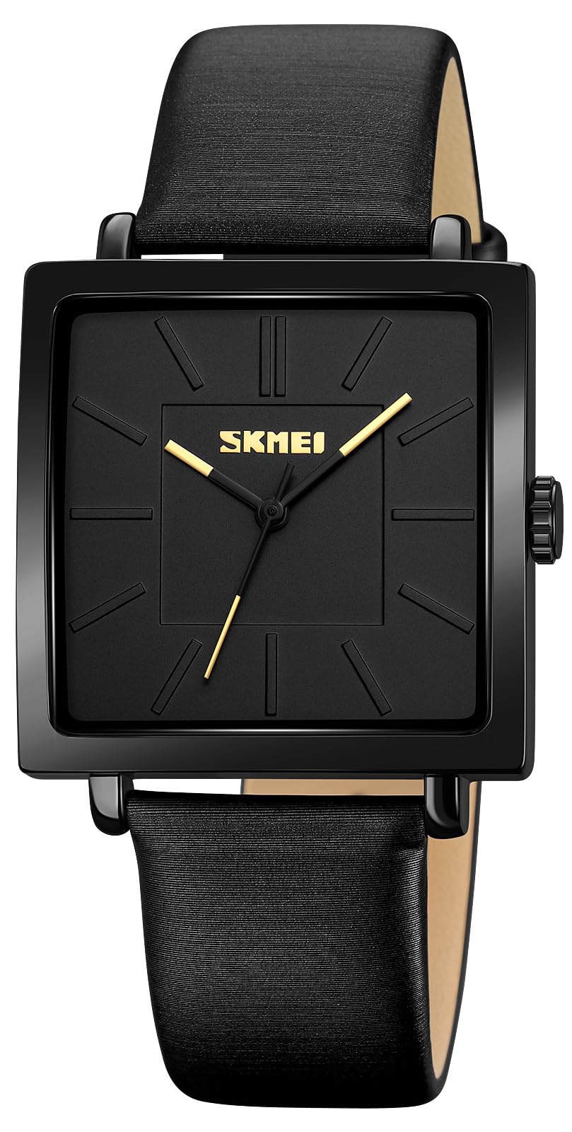 Gosasa Montre à quartz carrée unisexe avec bracelet en cuir minimaliste étanche 3 ATM analogique avec boîtier en alliage de zinc, design classique décontracté pour homme et femme