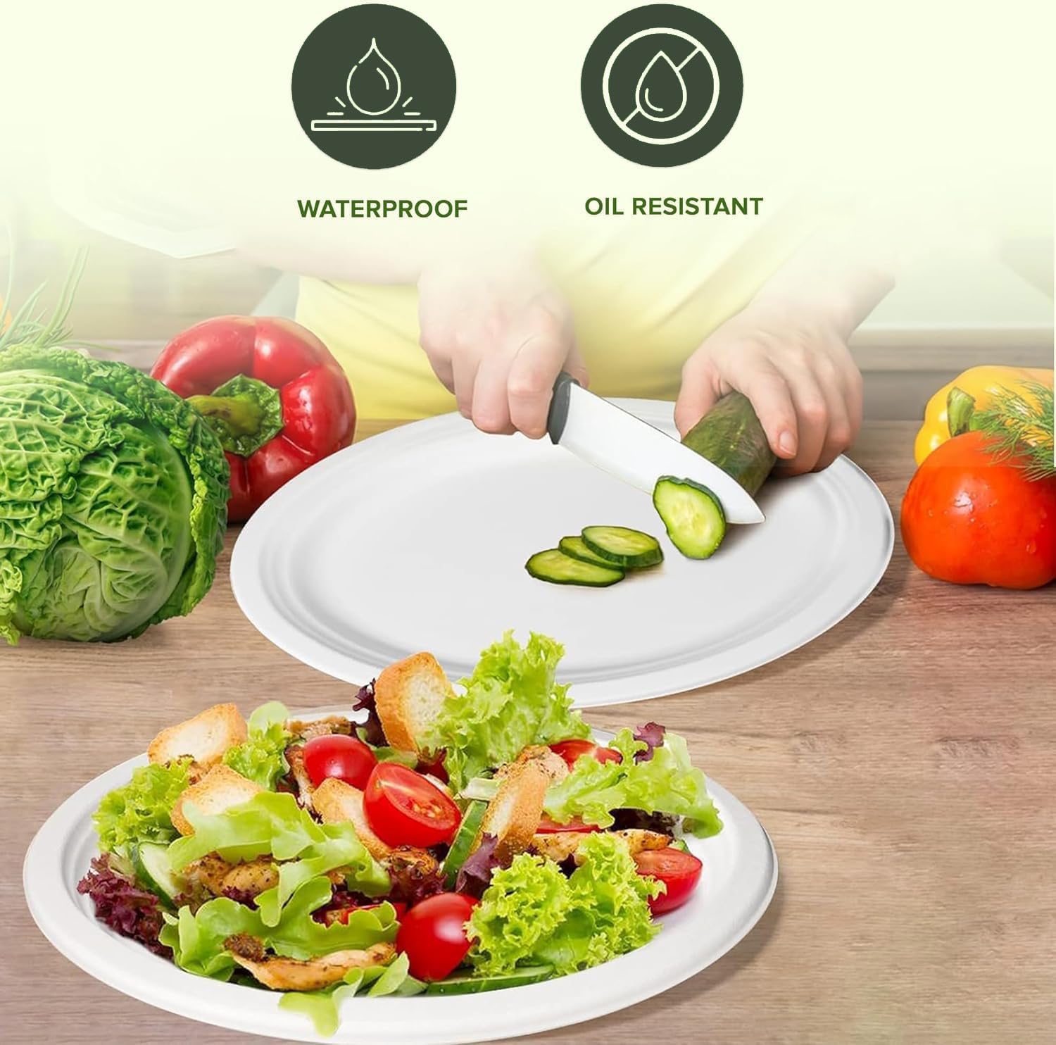 Platos ovalados desechables (250 unidades, grandes), caña de azúcar ecológica, biodegradables, compostables, resistentes, sin BPA, aptos para microondas y congelador, perfectos para fiestas, bodas