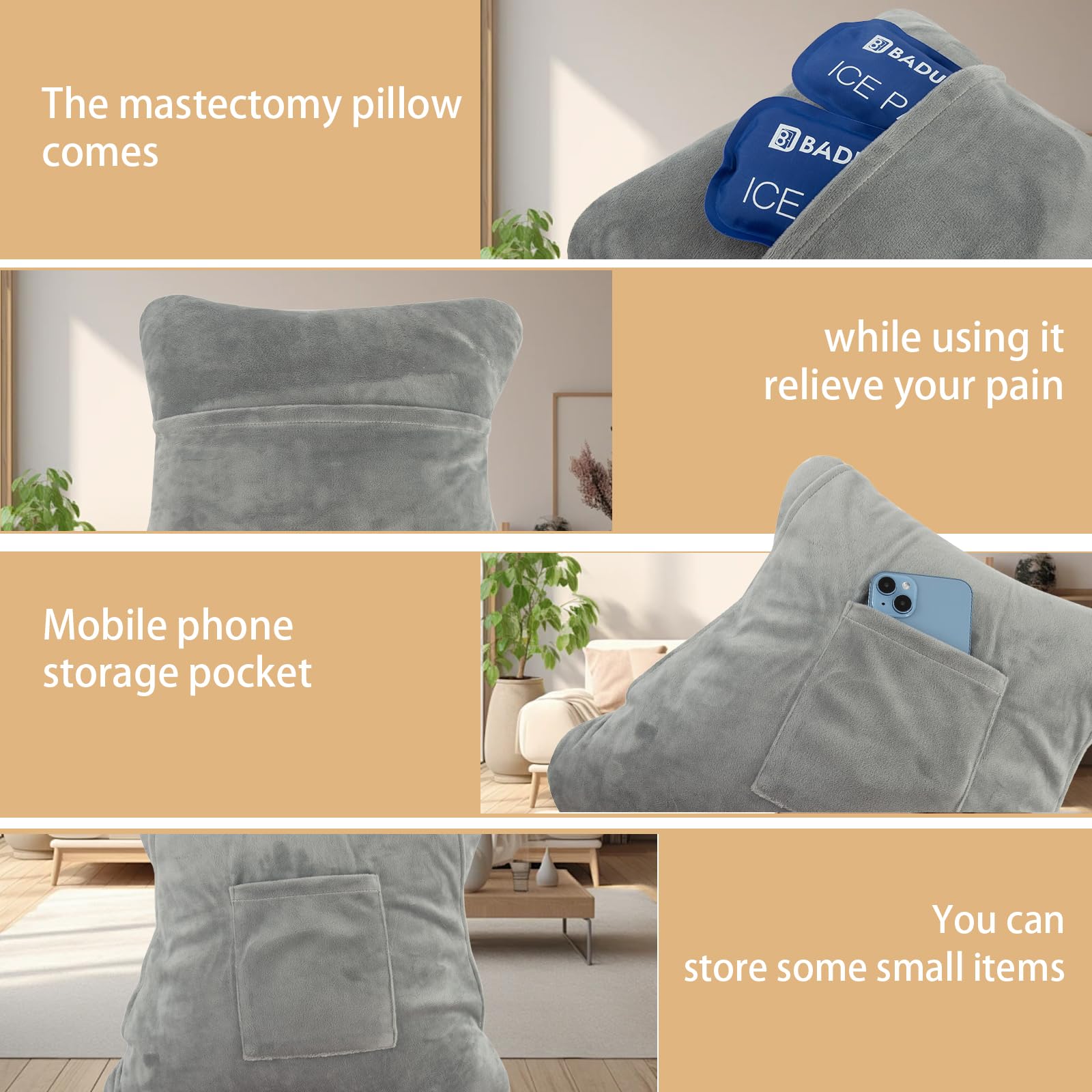 ALNKDH Hysterectomy Pillow- Super Comfy Shock Absorbing Post Mastectomy Pillow,With Pocket For Ice/Hot Packs After Hysterectomy C-Section Abdominal Surgery-Post Surgery Gift for Women - Image 4