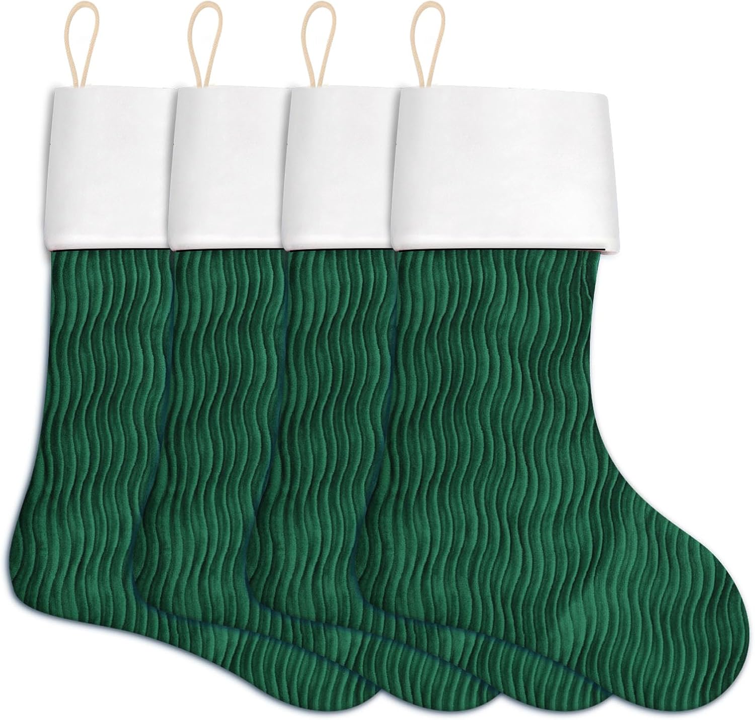 WANZELONYO Christmas Stockings 18 Inch 4 Pack Green Hanging
