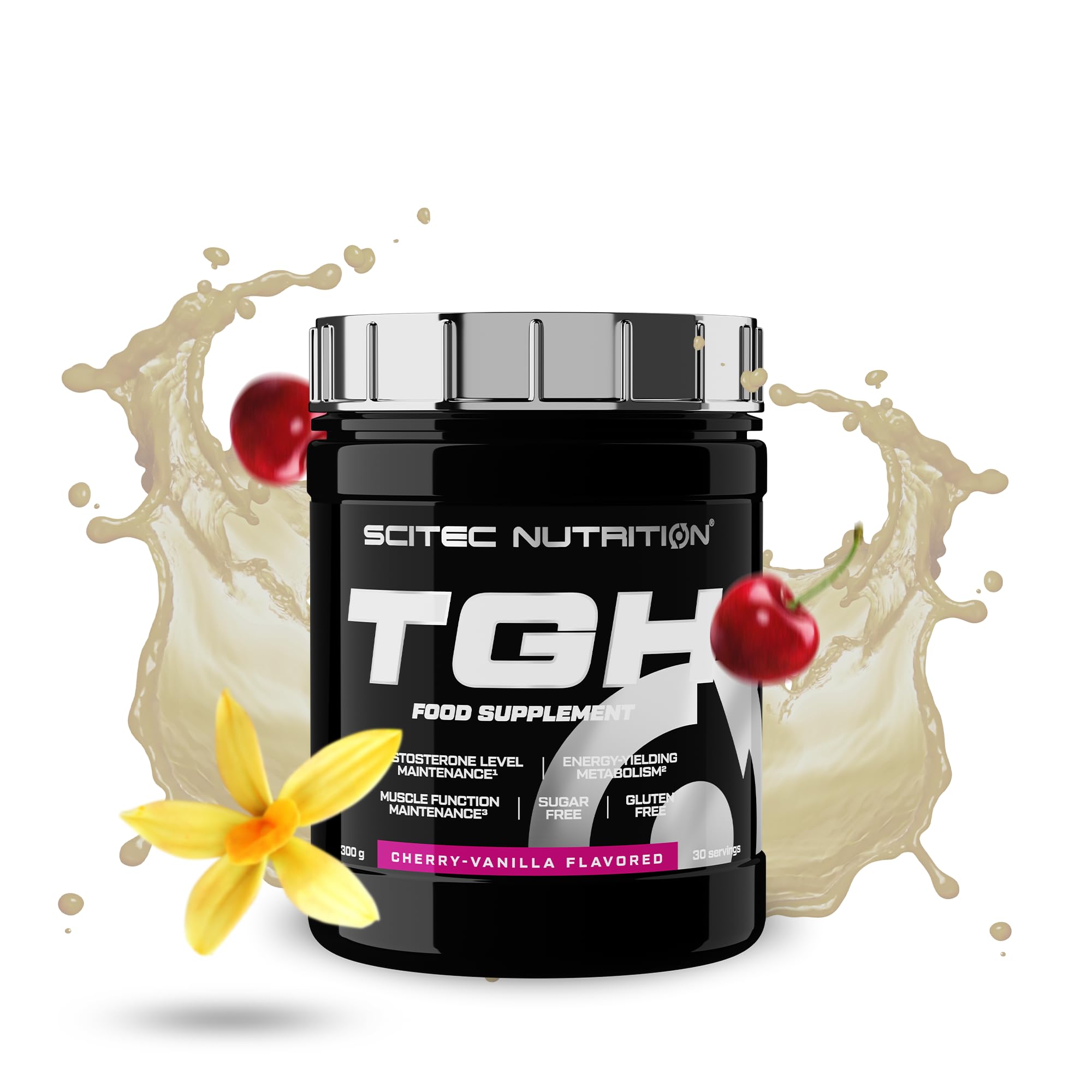 Scitec Nutrition TGH - Testosterona avanzada Optimizer bebida en polvo, la energía y la vitalidad - sin azúcar y sin gluten Fórmula, 300g, Cereza-Vainilla