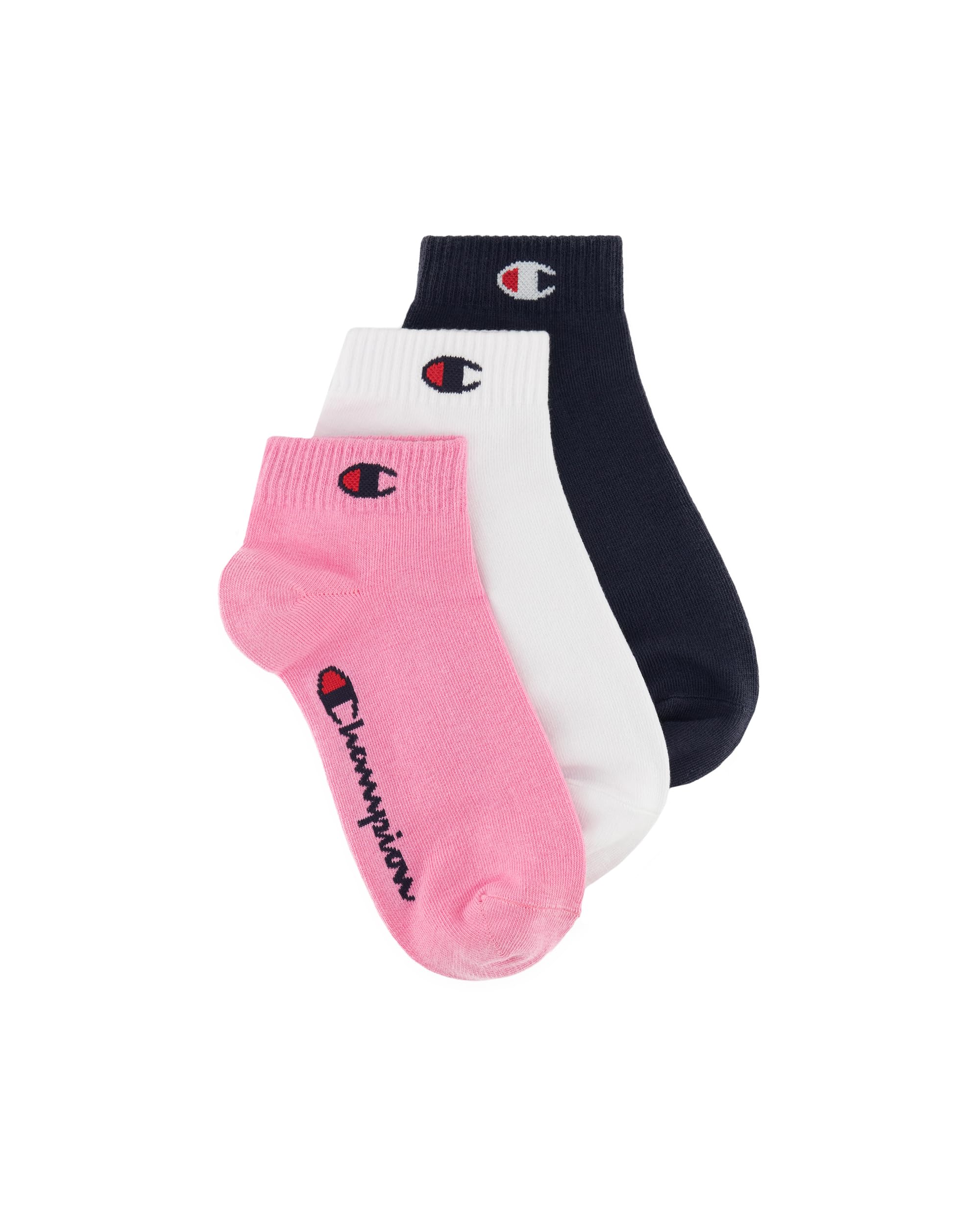 Champion Basics 3pk Quarter Socks, Pink, 6-8