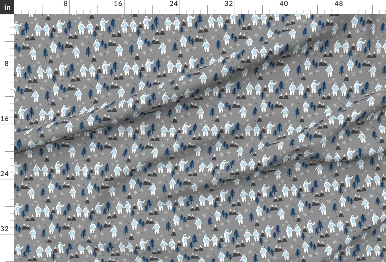 Spoonflower Fabric - Christmas Winter Snow Gray Blue Snowman Mountains Bigfoot Printed on Upholstery Velvet Fabric Fat Quarter - Upholstery Home Decor Bottomweight Apparel
