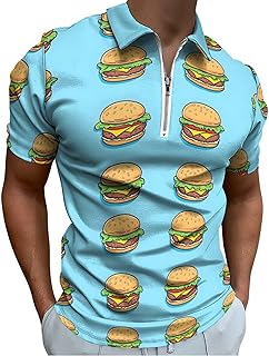 Beef Burger Blue Print Polo Shirts for Men, Dry Fit Short Sleeve Funny Golf Shirts for Men Casual