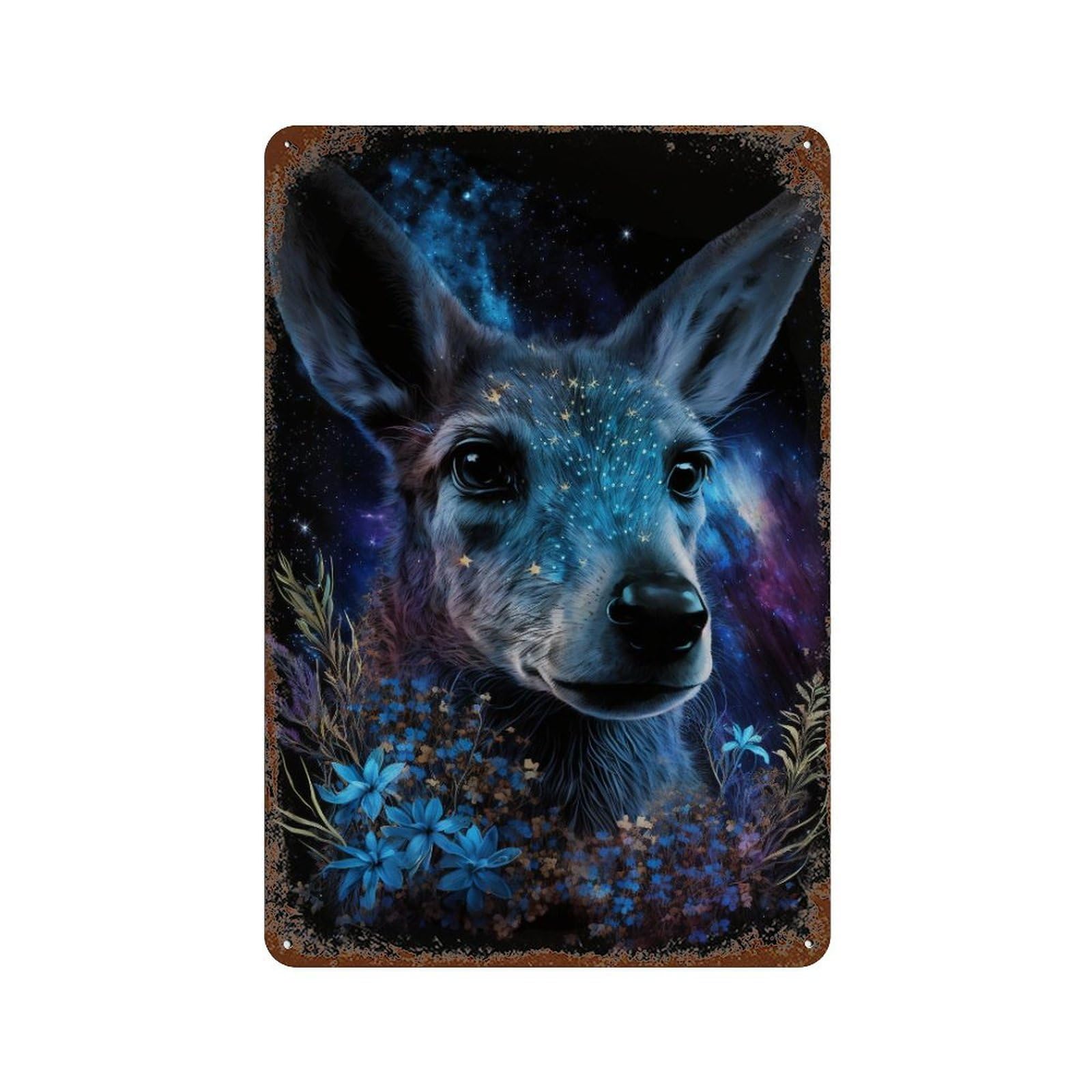 Galactic Kangaroo with Flowers Rust Effect Tin Sign 11.8"x7.9", for Farmhouse, Kitchen And Entryway Decor, Decorative Metal Wall Art