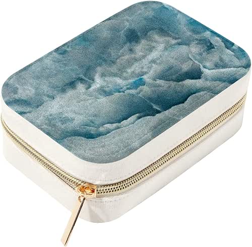 Blue Onyx Marble Texture Velvet Jewelry Storage Box with Partition