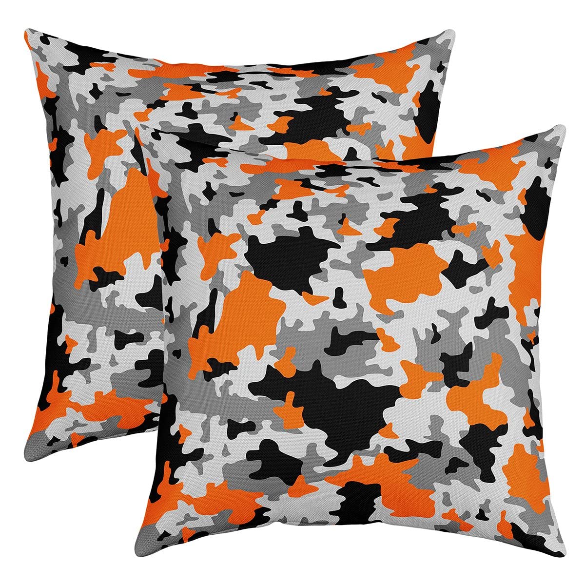 Homemissing Camouflage Throw Pillow Cover Set of 2s 16"x16" Soft Camo Orange Grey Black Cushion Covers for for Sofa C Decorative Pillowcases Outdoor Pillows Covers