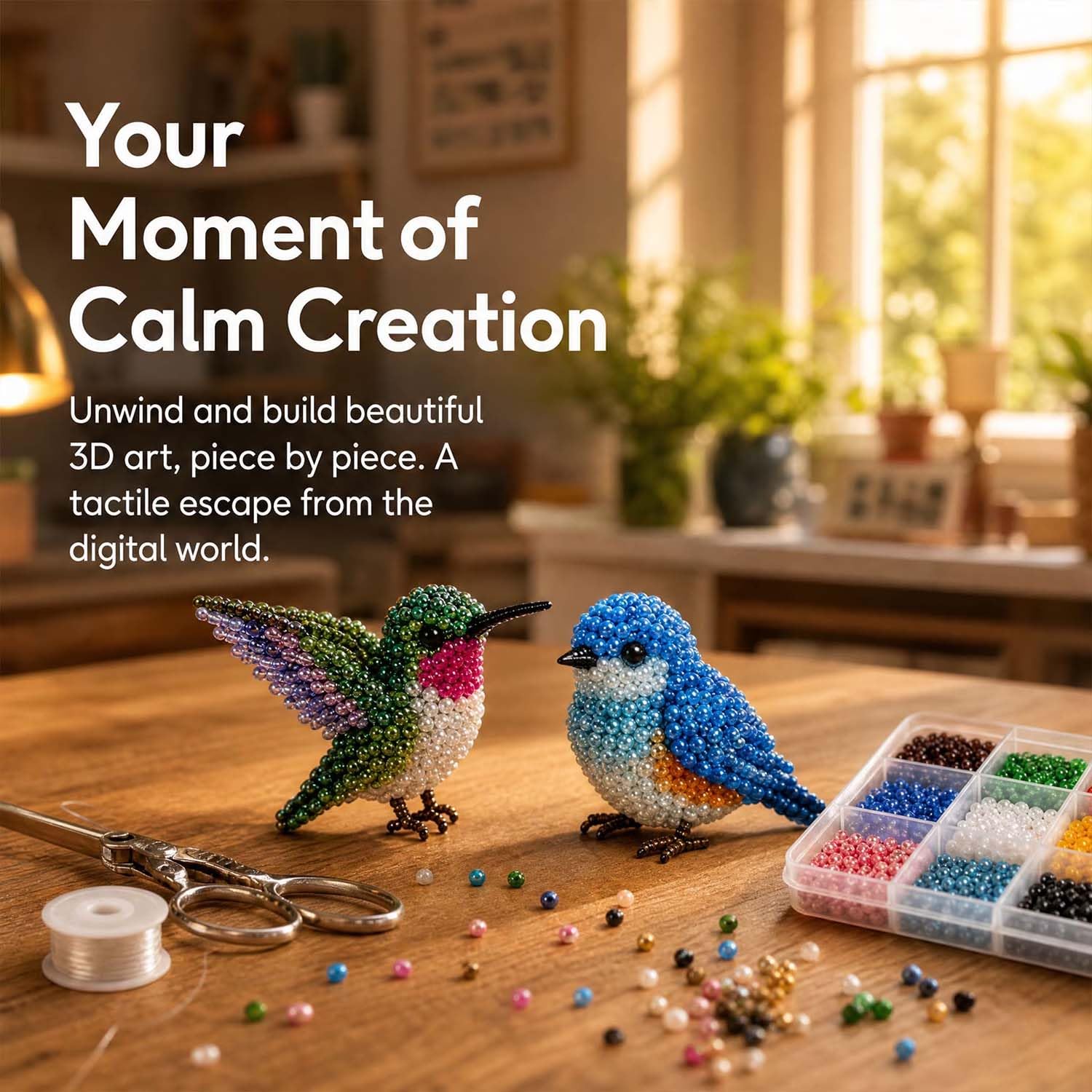 YUNFAN Tiny 3D Beaded Animal DIY Kit,Cute Bird & Animal Beading Craft Set, Handmade Creative Jewelry Art Craft Kit with Colorful Bead and Instructions,4 Cute Desig,for Adults,Beginners (Cat)