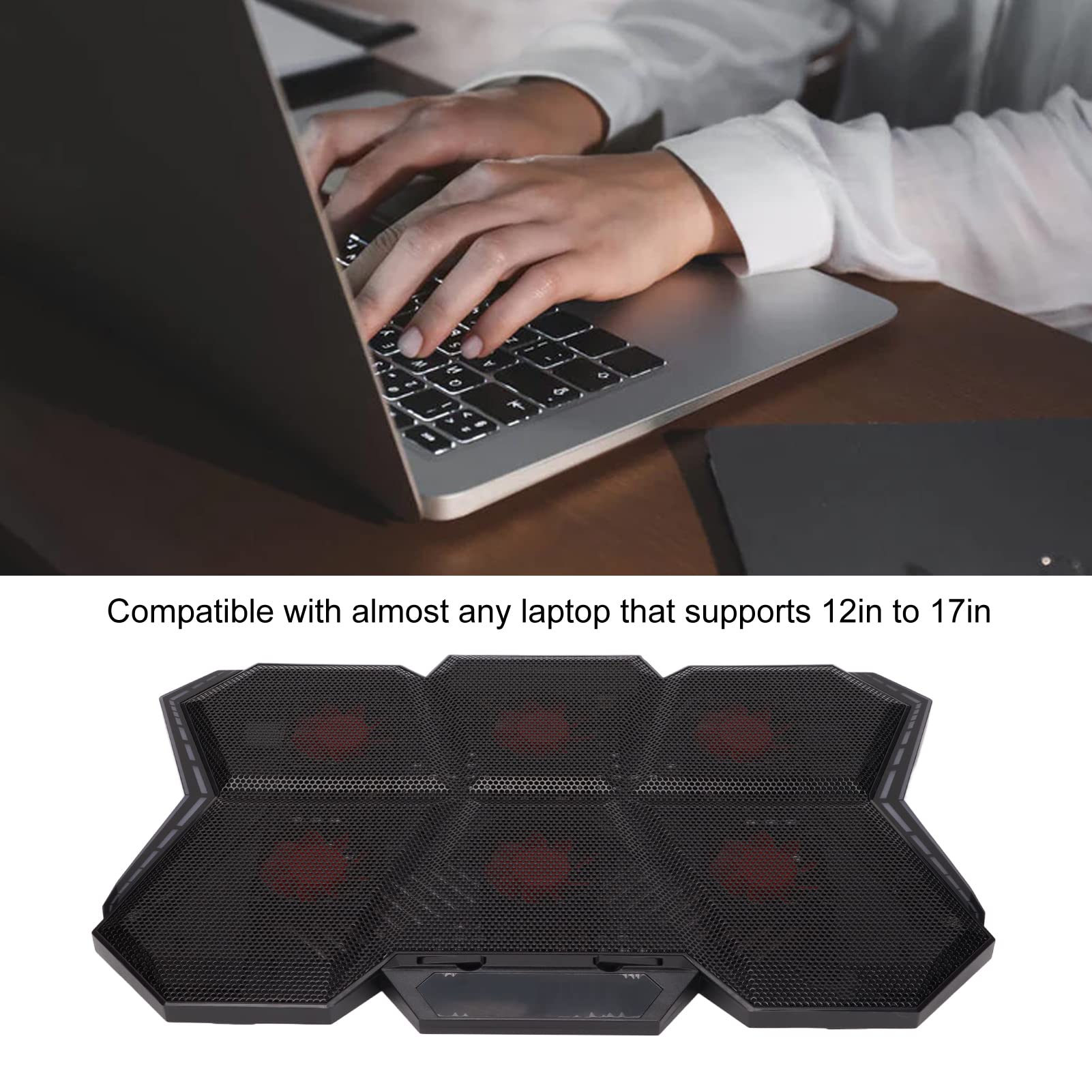 Laptop-Kühler, Kühlkissen, Notebook-Kühler, 6 Extrem Leise Lüfter, 7 Höhenverstellbar, 2600 U/min, 73,25 CFM, Zwei USB-Anschlüsse, Metallgeflecht für 12 Bis 17 Zoll Laptops