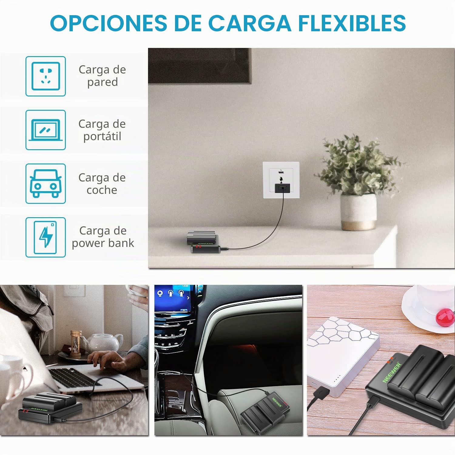 NEEWER NP-F550 Juego de Cargador de Batería, Compatible con Sony NP F970 F750 F960 F530 F570 CCD-SC55 TR516 TR716 y Luz LED NEEWER, Monitor (2-Paquete Baterías de Repuesto, Cargador de Doble Ranura)