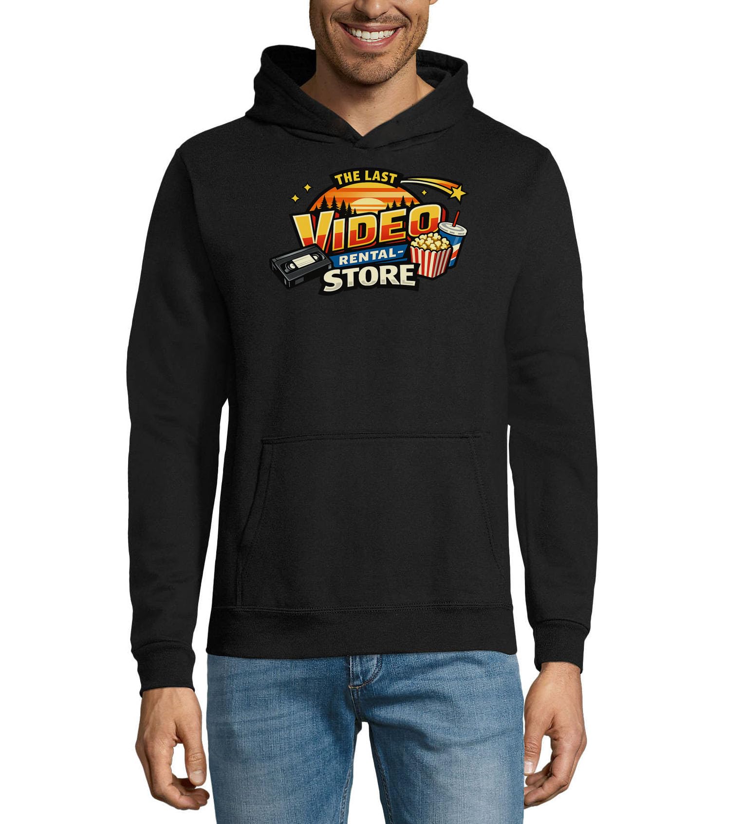 Sweat à capuche rétro inspiré de la dernière vidéo de location de magasin, unisexe, en coton mélangé, noir