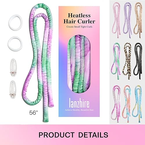 Miniatura 7 de Lanzhire Diadema rizadora sin calor para rizos nocturnos, rizadores sin calor para cabello largo y corto (teñido anudado morado)