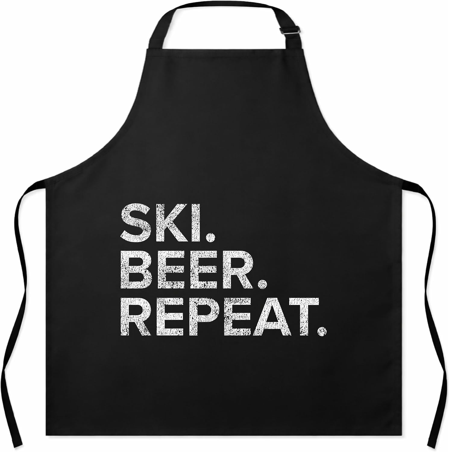 Ski Beer Repeat Apron, Unisex, Black, One Size Fits All, 65% Cotton 35% Polyester, Casual, Adjustable Waist Tie, Dual Front Pockets
