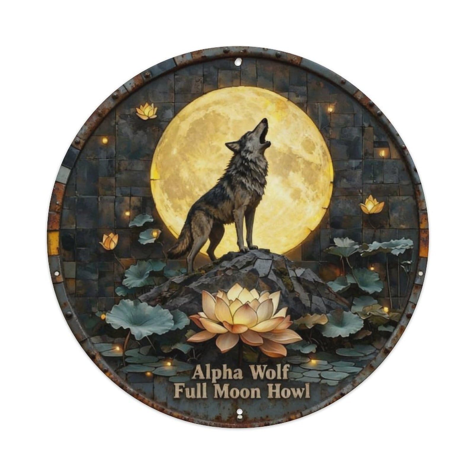 Alpha Wolf Full Moon Howl Metal Tin Sign Plaque