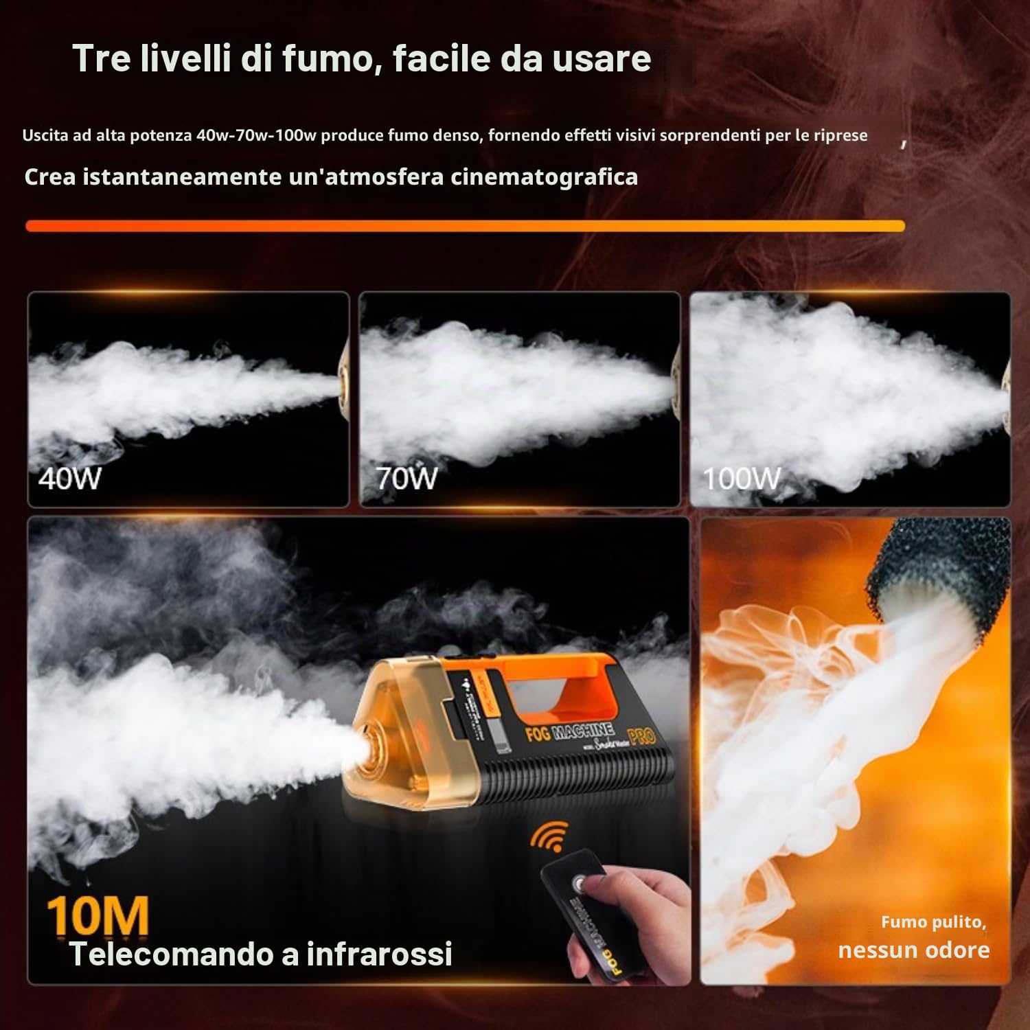 LENSGO Smoke Master PRO 40-100W Macchina per la nebbia portatile regolabile con funzione di ricarica rapida di tipo C, mini macchina per la nebbia ricaricabile per fotografia, video, palcoscenico