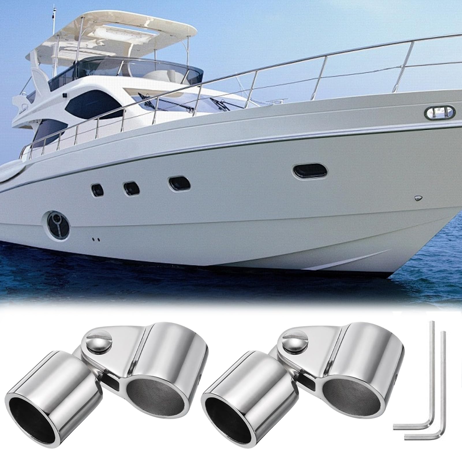Hardware per tettuccio marino – Ghiera girevole | Set di 2 pezzi di fissaggio in acciaio inox per montaggio a scomparsa, aste di supporto per tubi tondi, e guide laterali