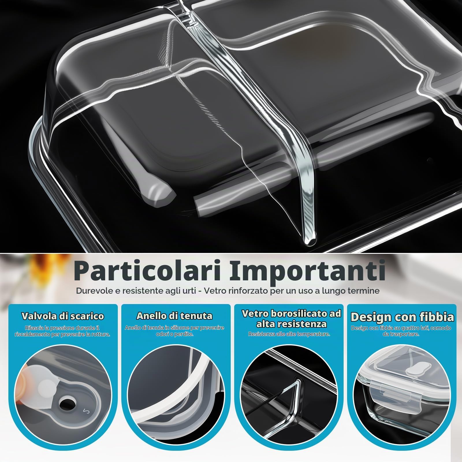 3 Pezzi Contenitori in vetro con coperchio,1040 ml Contenitori ermetici per alimenti,Contenitori vetro per alimenti,Meal prep contenitori,Ideale per Microonde,Forno,Frigo e Freezer