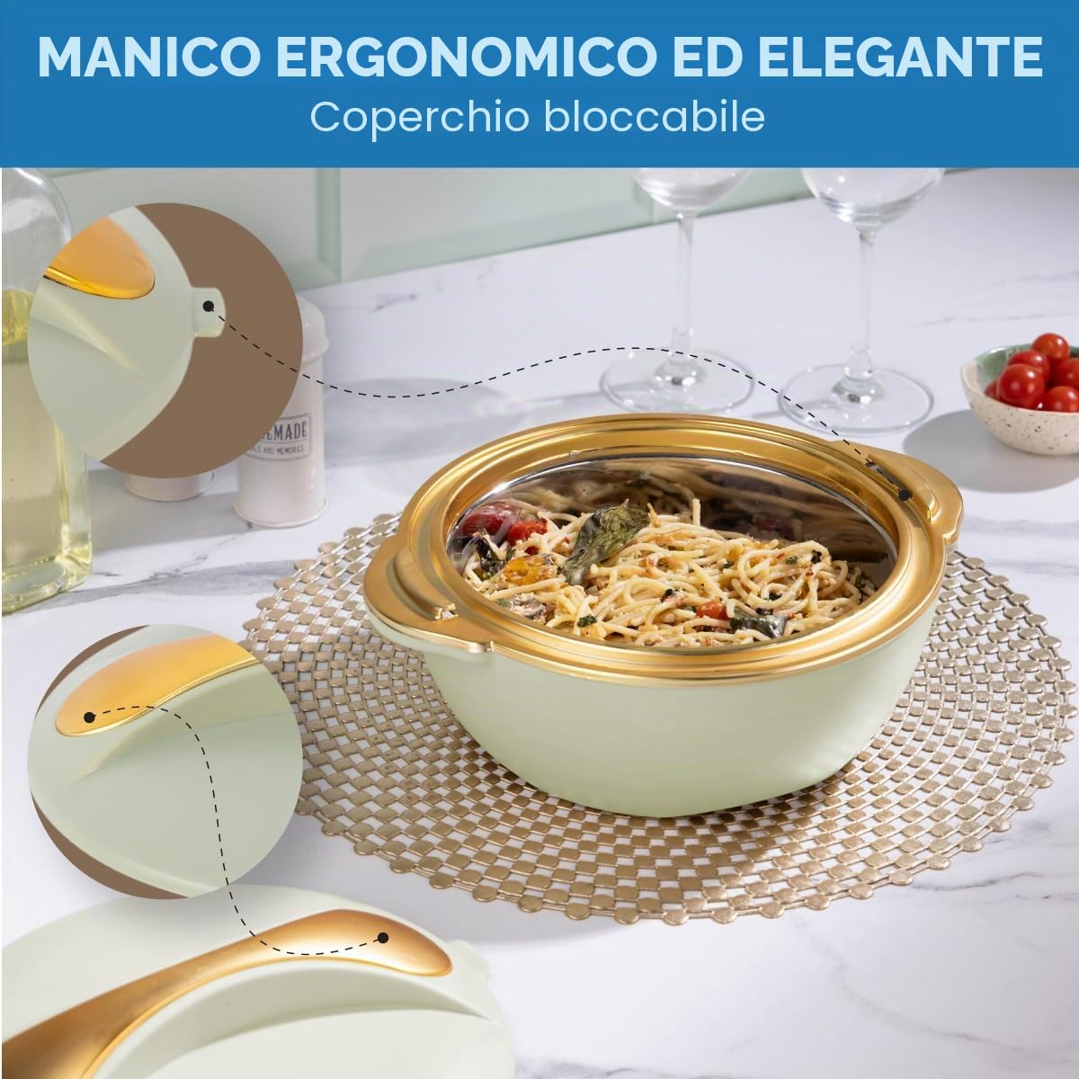 Pinnacle - Set di 3 casseruole isolate con coperchio, 3/2/1 litro, scaldavivande termiche per zuppa/insalata, con coperchio, in acciaio inox, set regalo per la mamma