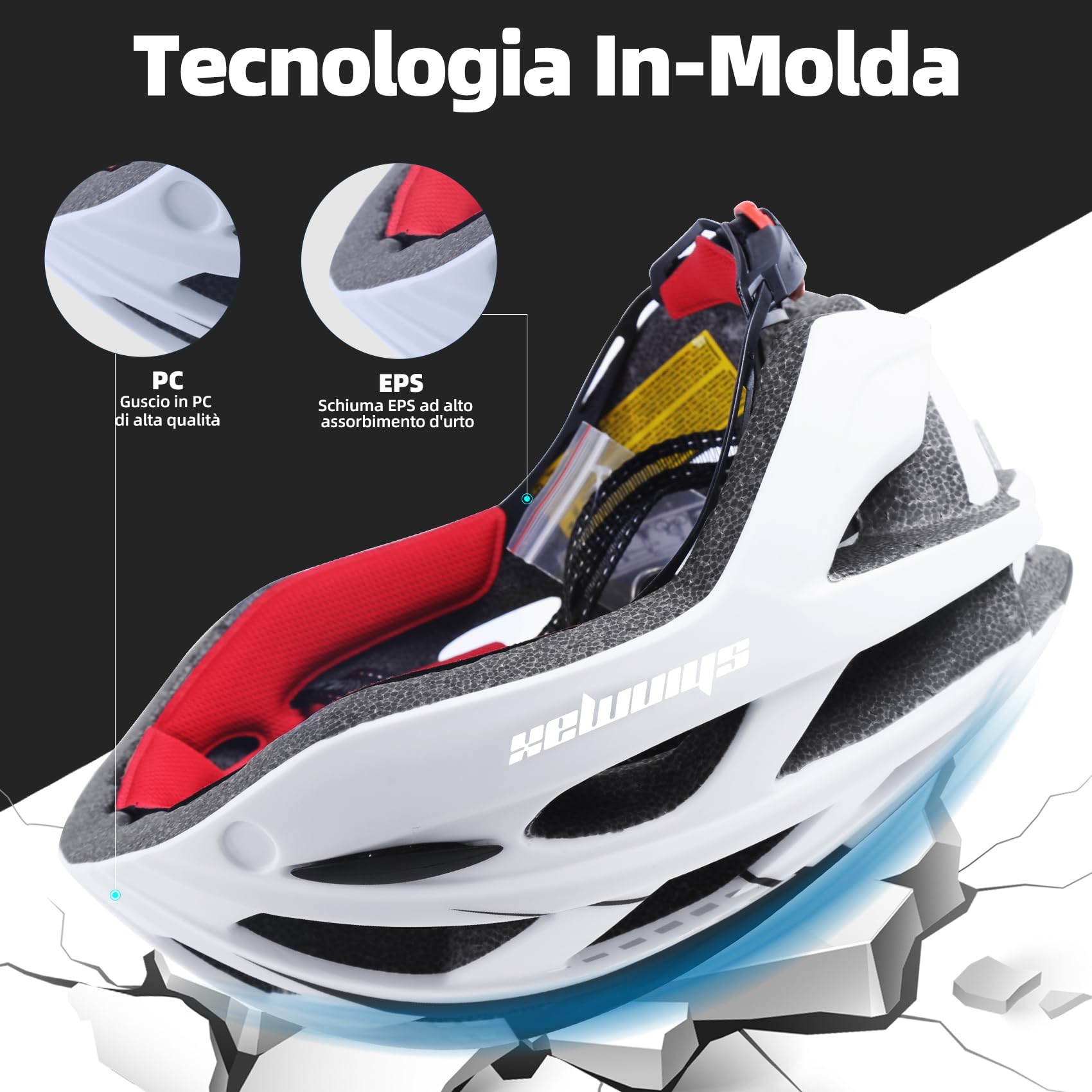 Shinmax Casco Bici con Luce di LED,Casco Bici Uomo Donna con Visiera Magnetica Staccabile Rimovibile Occhiali Casco MTB Ultraleggero Casco Bici Adulto Traspirante Caschi Bicicletta Ciclismo NR-096