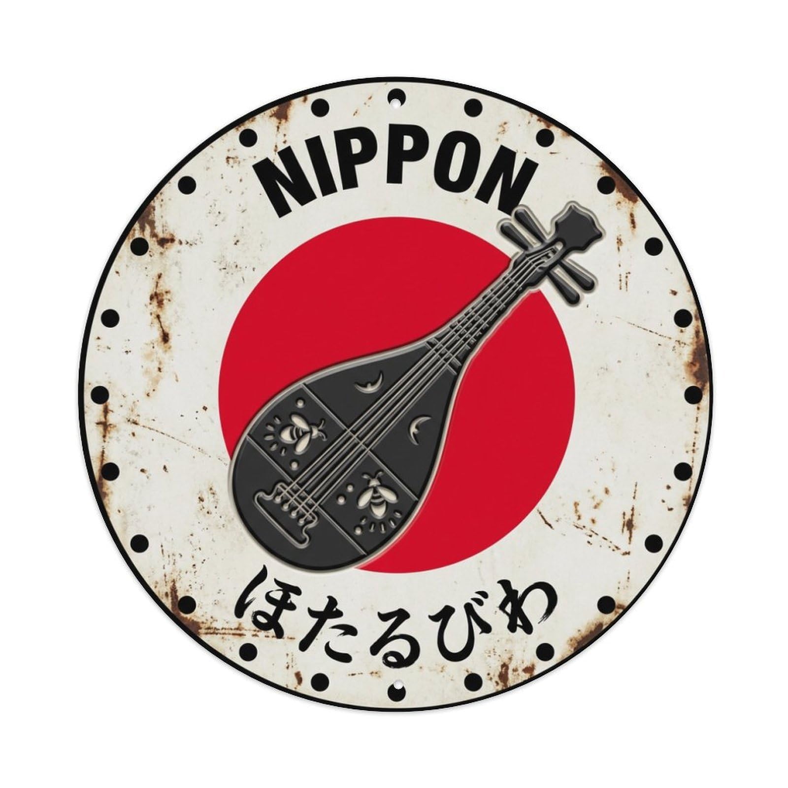 Galvaxio Style Firefly Biwa Nippon Night Light Aged Metal Tin Sign