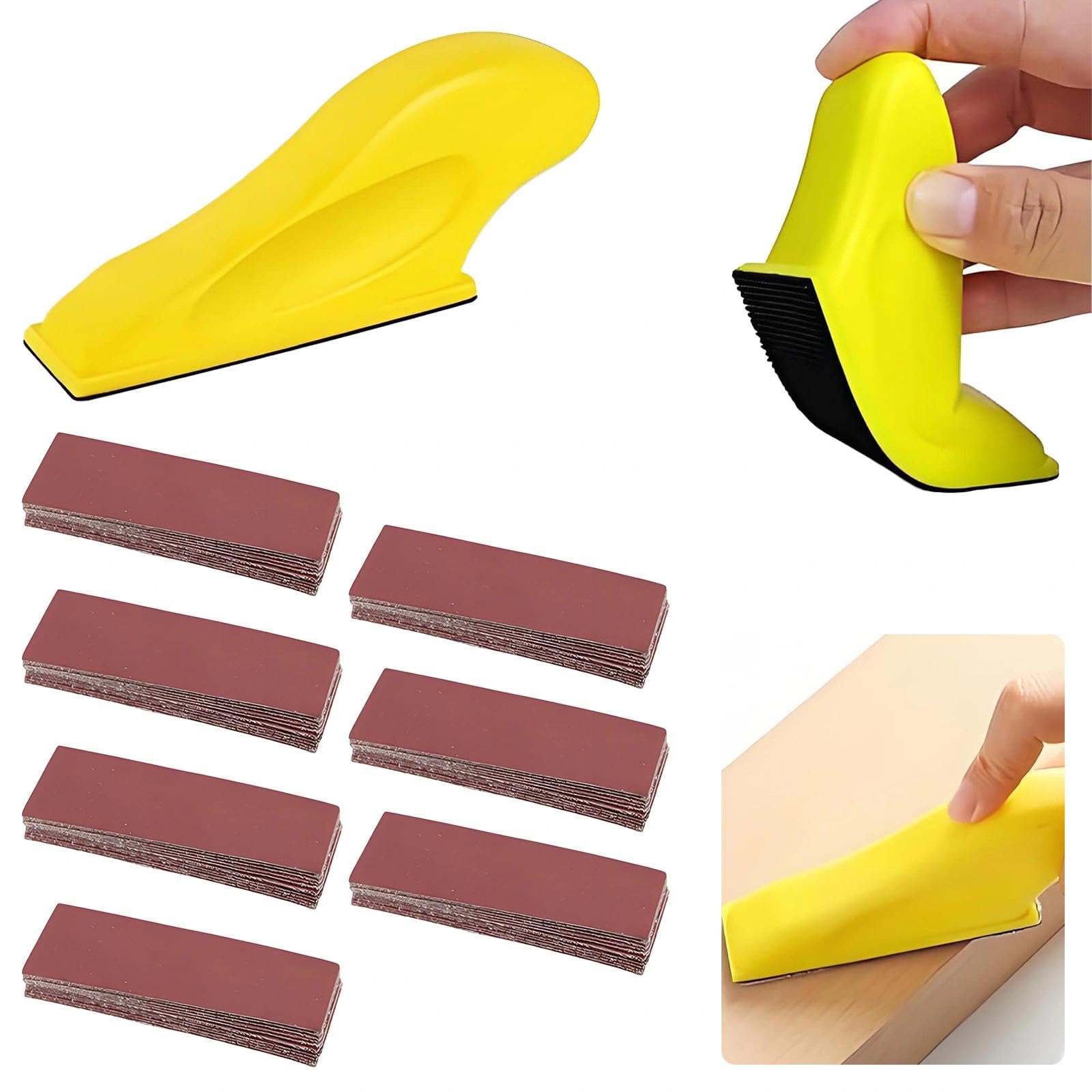 71 Pieces Sandpapers and Micro Sander Kit, 80 to 240 Grit Wet and Dry Sand Paper, Mini Hand Sanding Block with Hook and Loop for Wood Work Finishing DIY Polishing Sanding