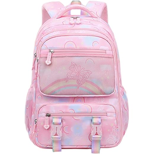 Mochila Escolar Infantil Menina Impermeável 41cm – Mochila Feminina Infantil Reforçada com Compartimentos, Abertura 180°, Multi Bolsos, Leve para Escola, Passeio e Viagem