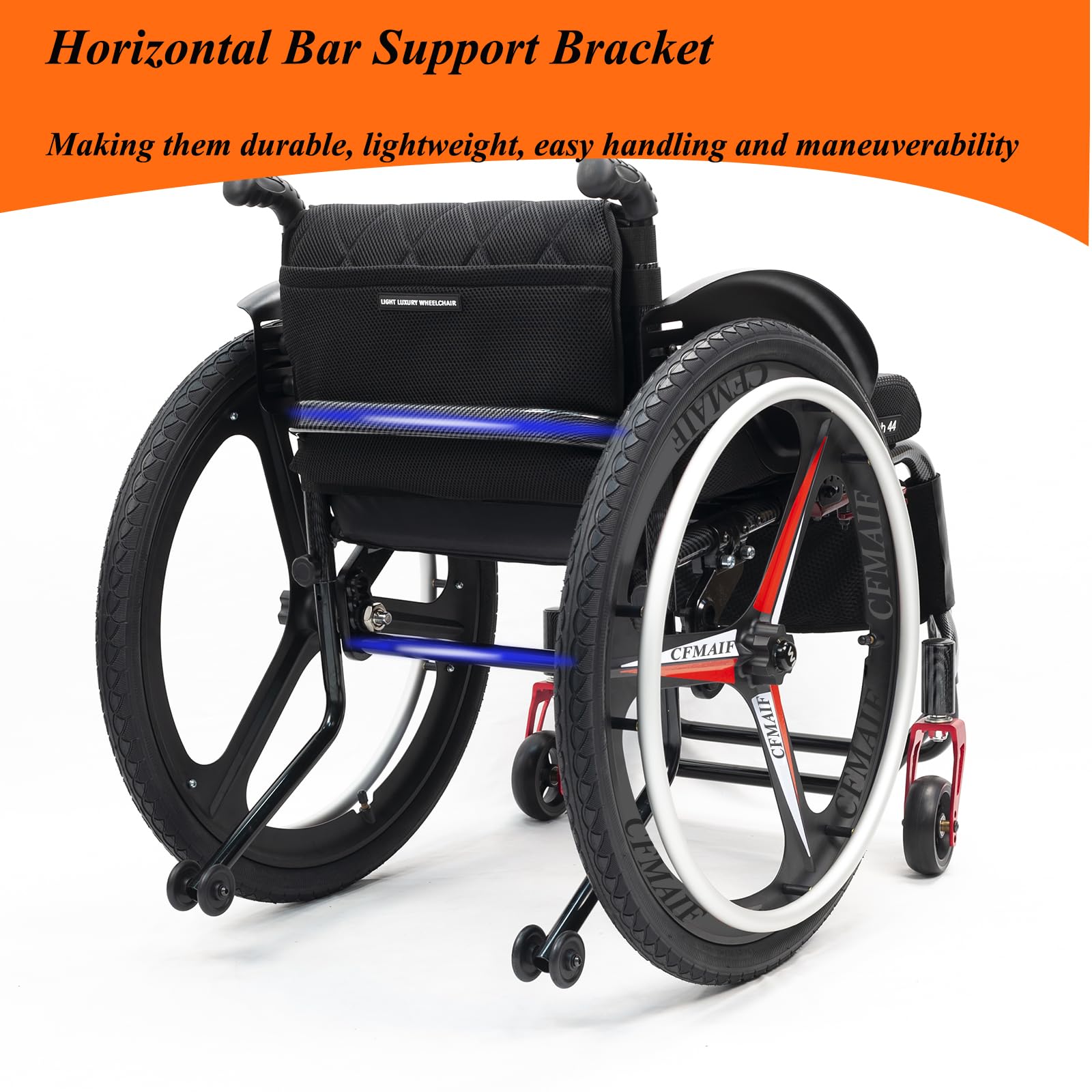 Silla de ruedas deportiva para adultos, silla de ruedas ligera, silla de ruedas manual autopropulsada, silla de ruedas todo terreno con frenos (asiento de 45 cm, plateado)