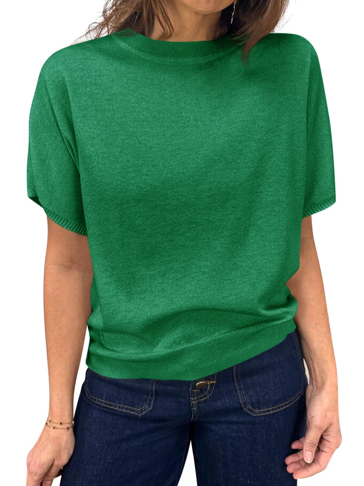 Saodimallsu Womens Short Sleeve Crew Neck Knit Pullover Sweater