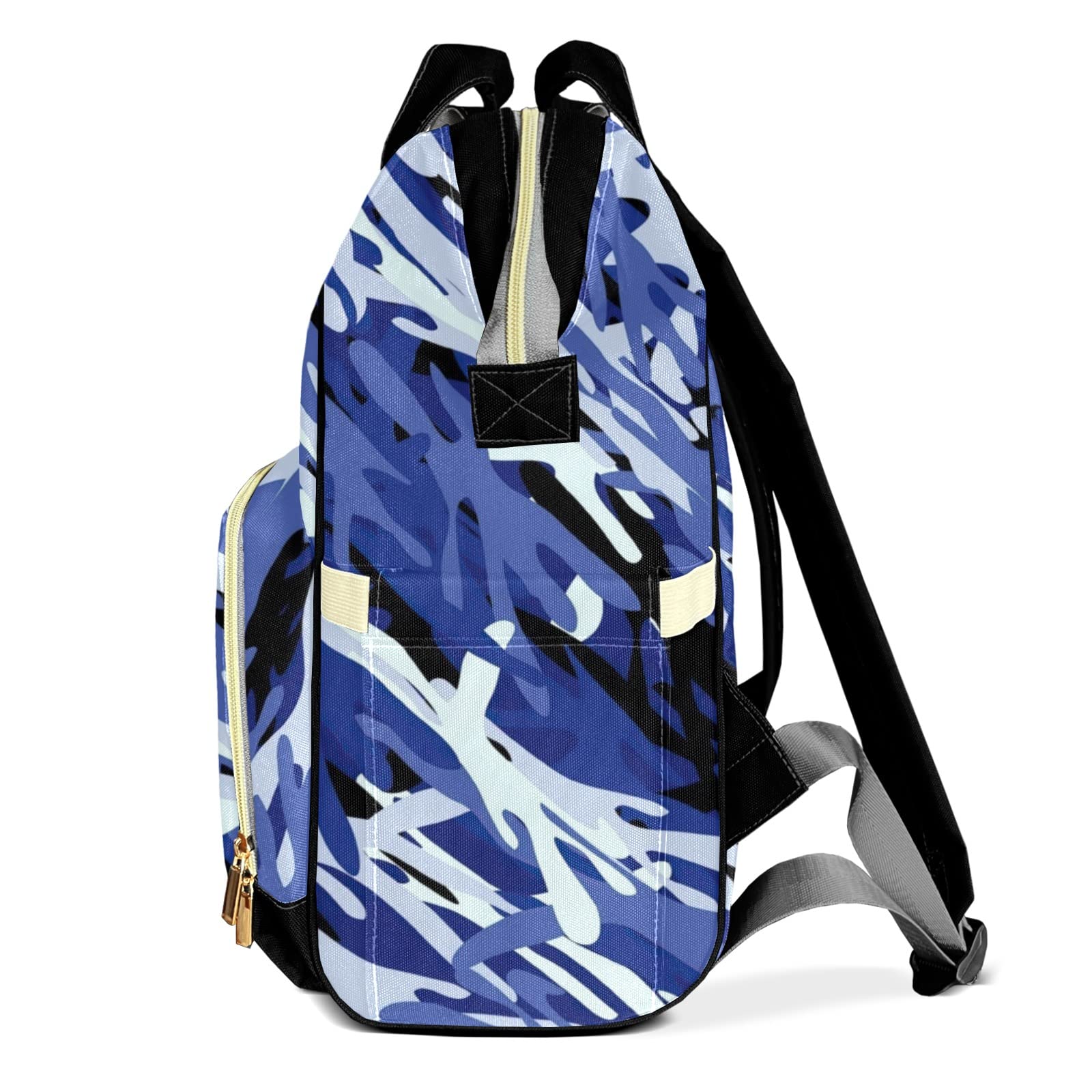 Blue Camouflage Mommy Bag for Baby Girl Custom Diaper Bag Backpack Waterproof Multi-Function Travel Camping Picnic Diaper Carrying Bag