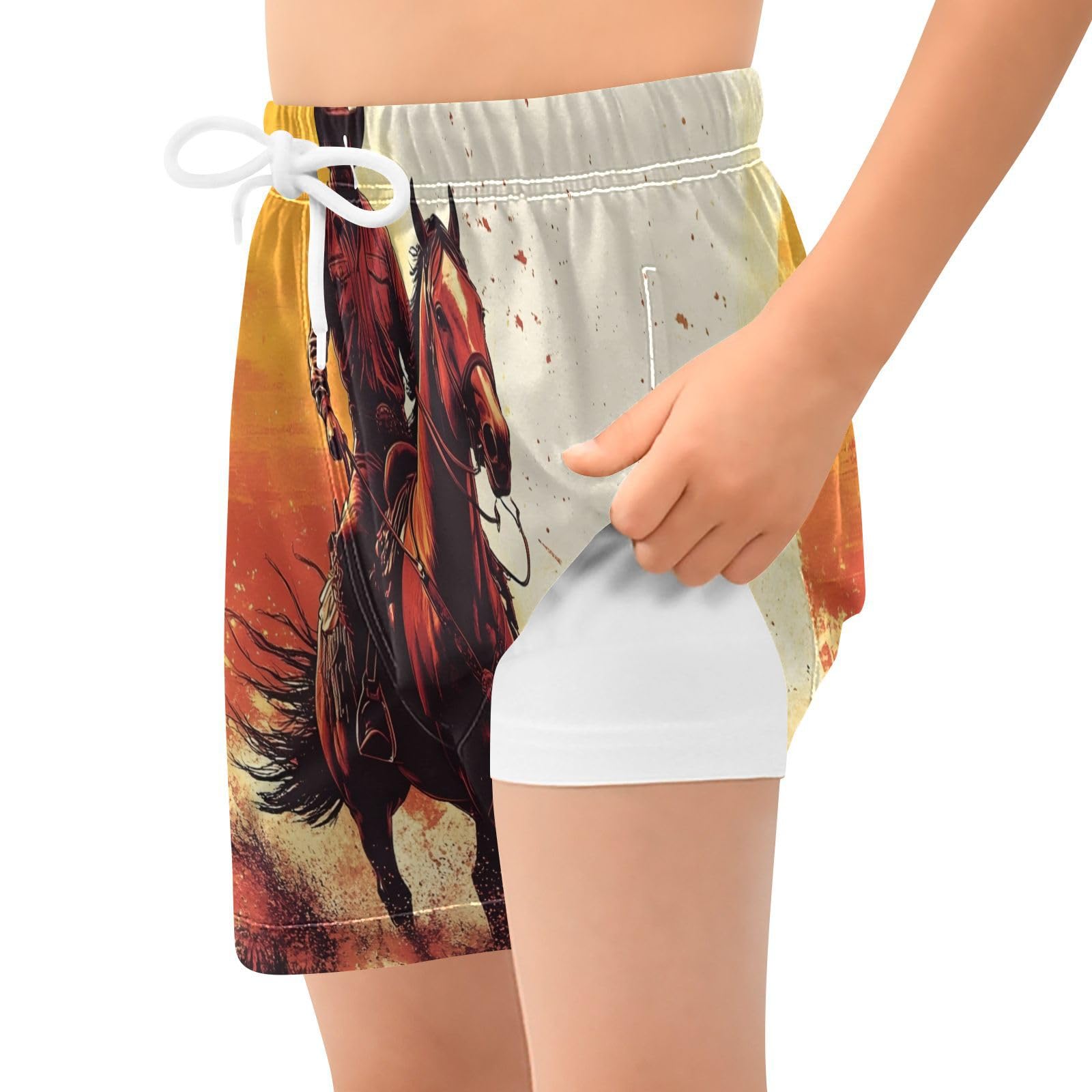 YANENDIE Boy Swim Trunks with Compression Liner Cowboy Boys Swim Shorts Quick Dry Beach Shorts