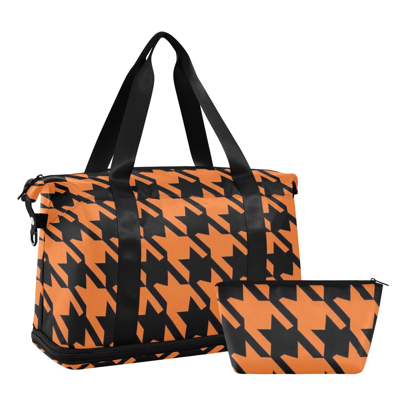 Lot de 2 sacs de voyage motif pied-de-poule orange avec poche humide et sangle réglable pour le yoga pour homme et femme