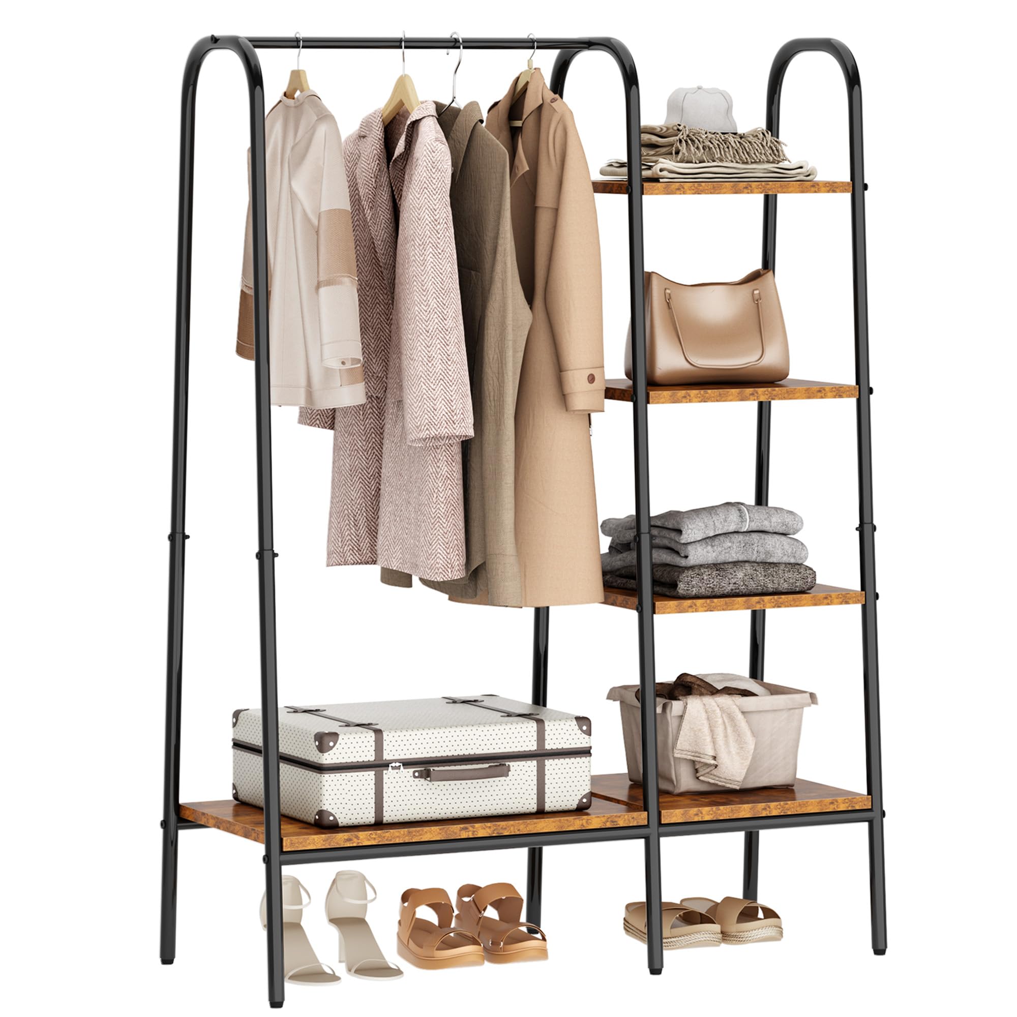 SogesHome Perchero de pie para ropa con compartimentos de almacenamiento para dormitorio entrada Percheros de pasillo Estante para ropa o perchero