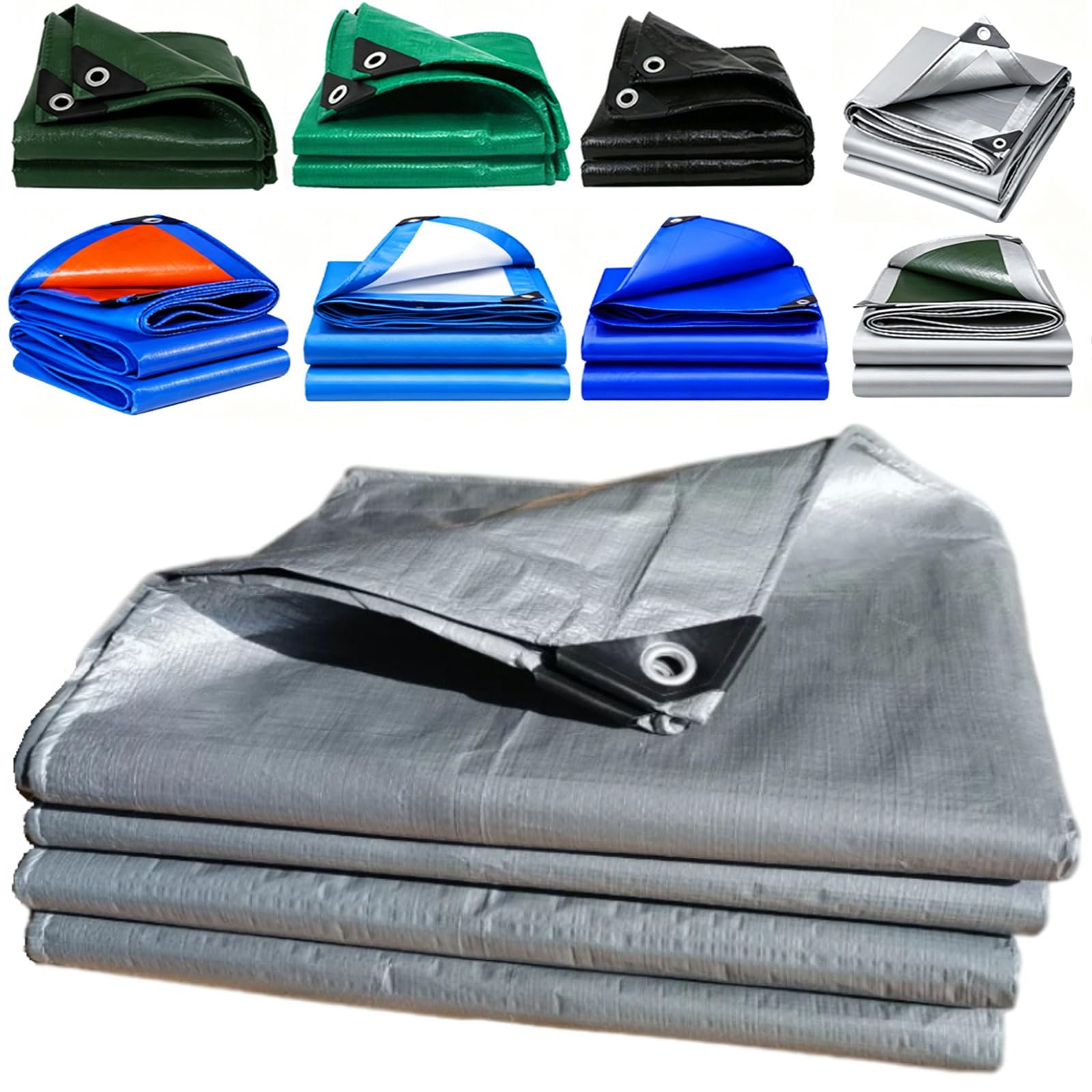 Tarpaulin Waterproof 140 x 140 cm UV Resistant, Pe Material, Lightweight Tarp Cover with Eyelets, Universal, Multipurpose for Garden Furniture Camping, Silver