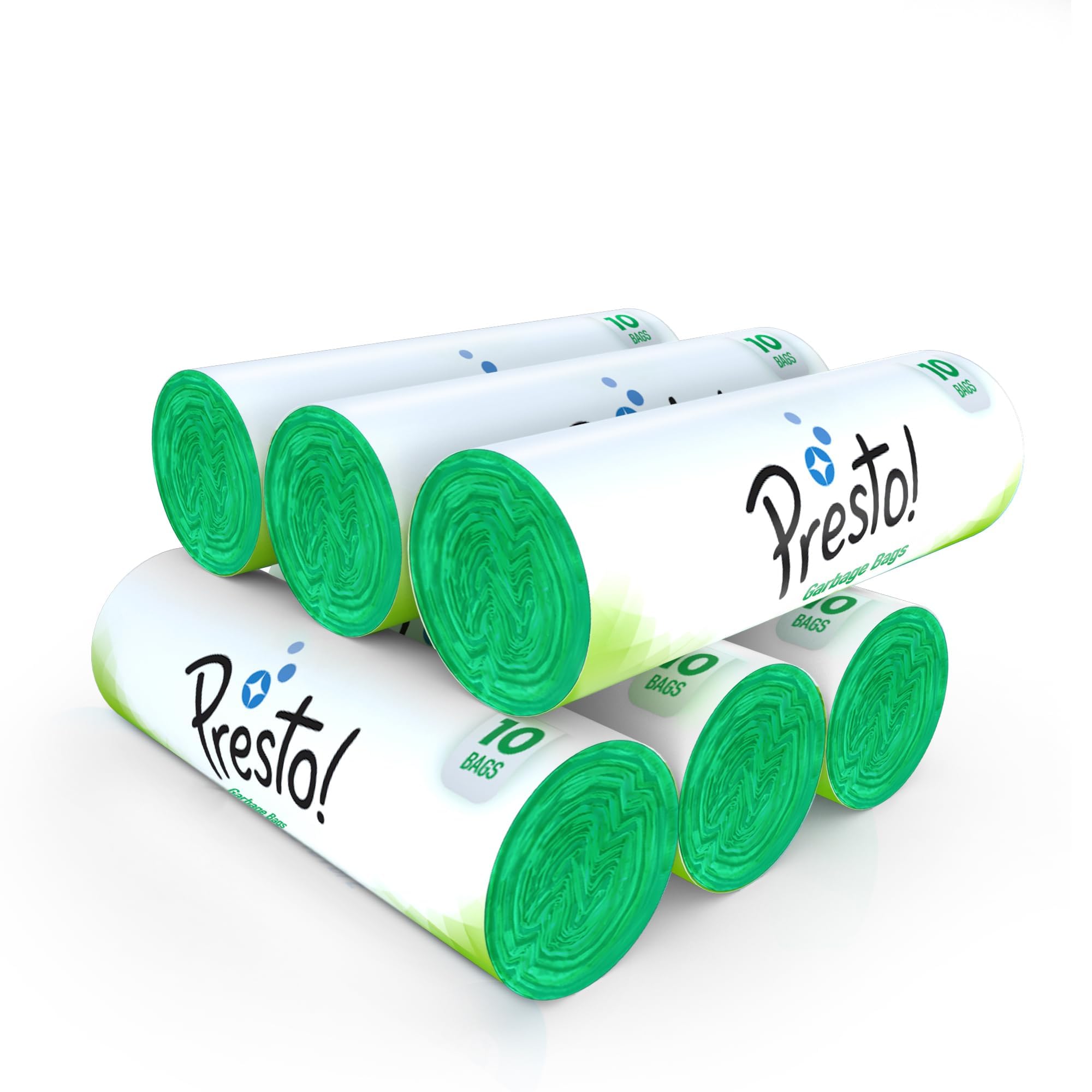 Amazon Brand - Presto! Garbage Bags | Extra Large XL | 60 Count | 10 Bags X 6 Rolls | 30 X 37 Inches | For Wet Waste | Green